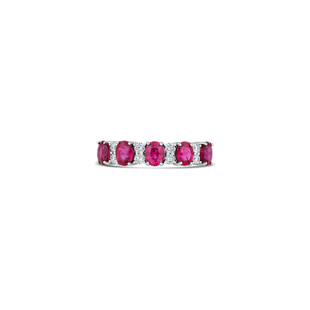 14k White Gold Oval Ruby and Diamond Alternating Band