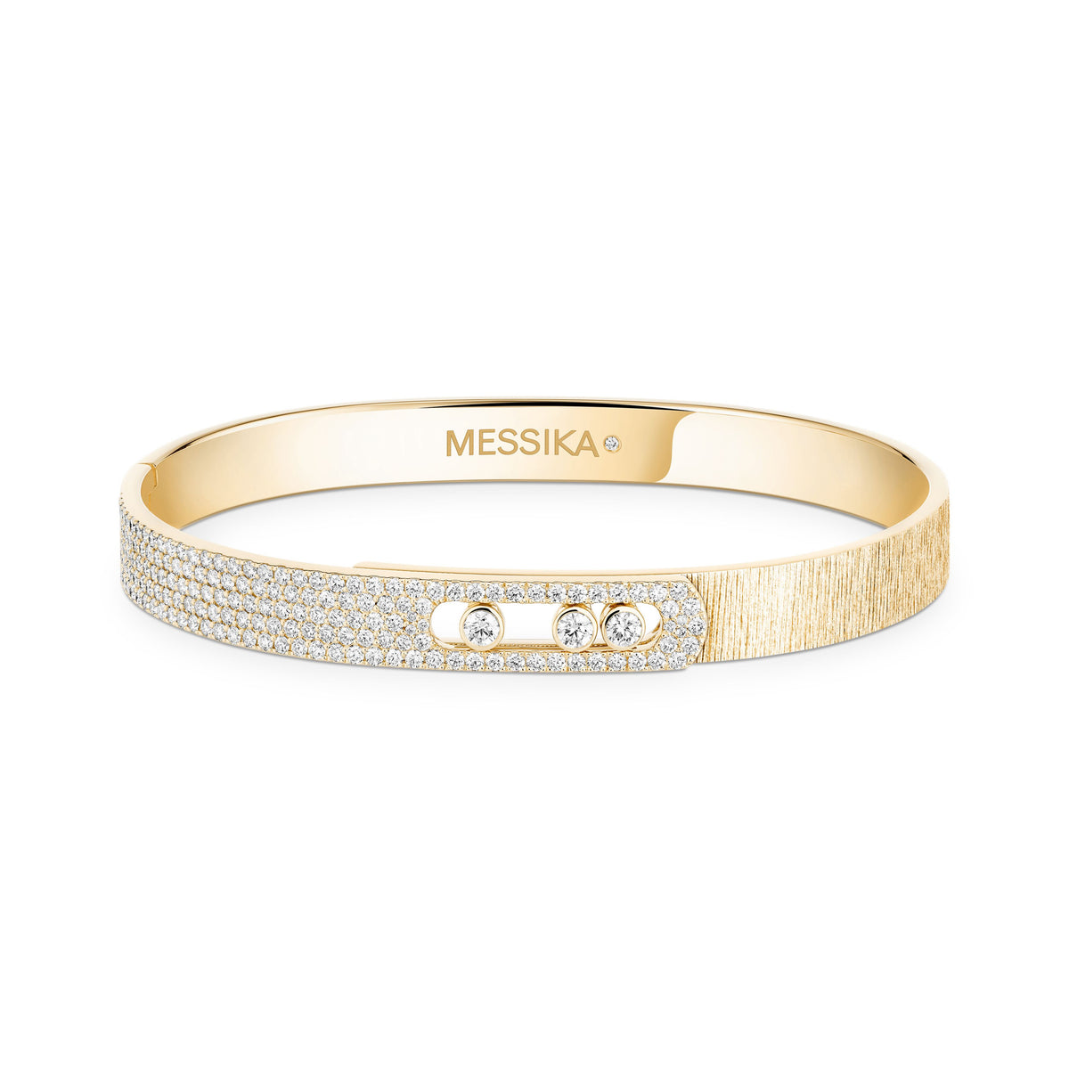 Messika Move Noa Medium 18k Yellow Gold Pavé Diamond Florentine Finish Bangle Bracelet