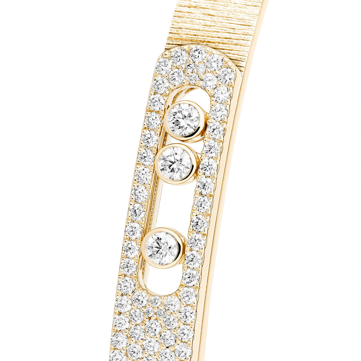 Messika Move Noa Medium 18k Yellow Gold Pavé Diamond Florentine Finish Bangle Bracelet