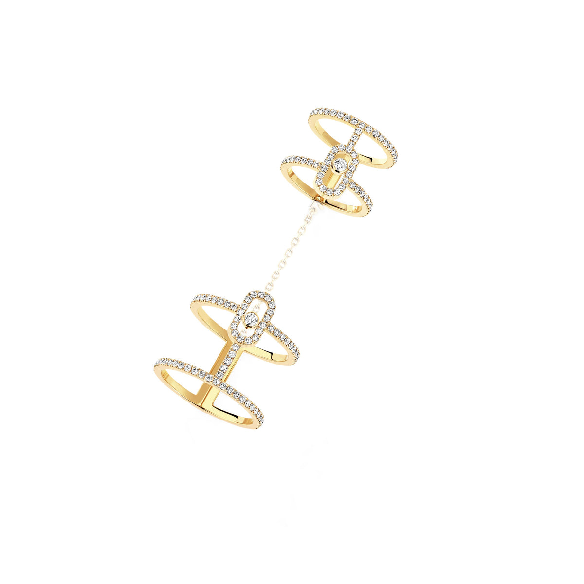 Messika Move Uno 18k Yellow Gold Pavé Diamond Double Ring
