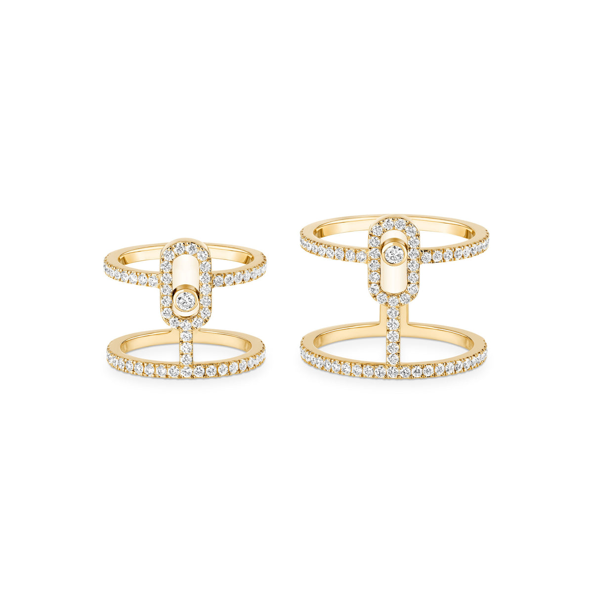 Messika Move Uno 18k Yellow Gold Pavé Diamond Double Ring