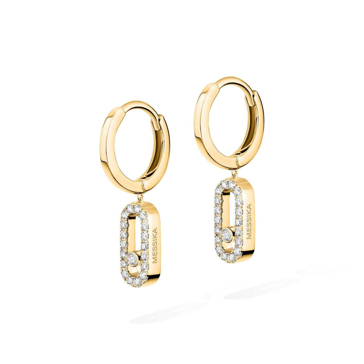 Messika Move Uno 18k Yellow Gold Diamond Huggie Drop Earrings