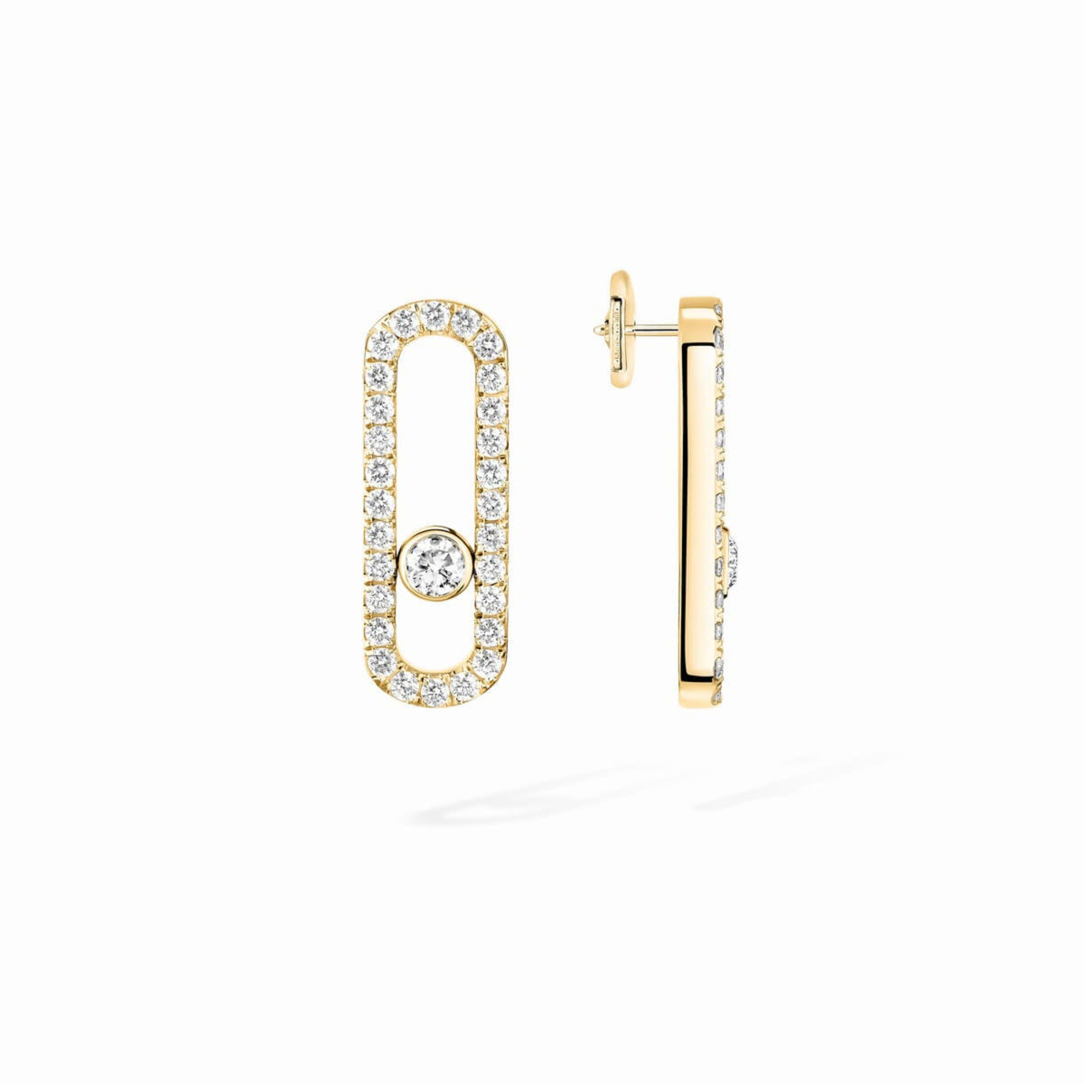 Messika Move Uno Large 18k Yellow Gold Pavé Diamond Post Earrings