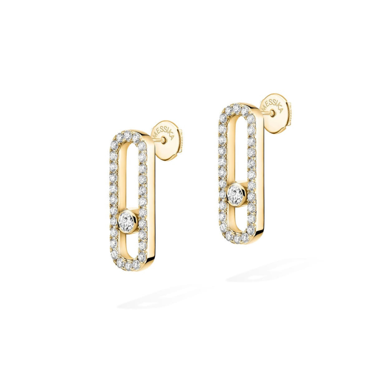 Messika Move Uno Large 18k Yellow Gold Pavé Diamond Post Earrings