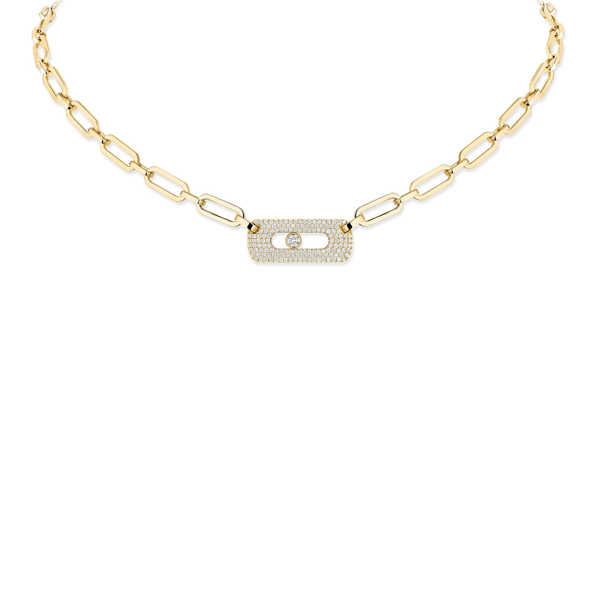 Messika Move Link 18k Yellow Gold Diamond Necklace with Single Pavé Link