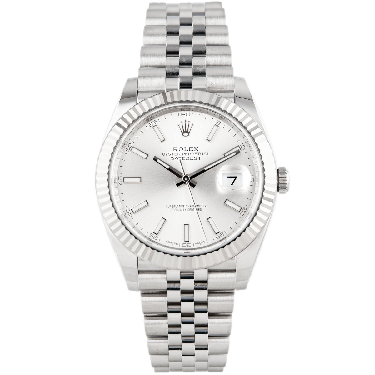 Rolex Datejust Stainless Steel Silver Dial Fluted Jubilee 41mm 126334 Full Set