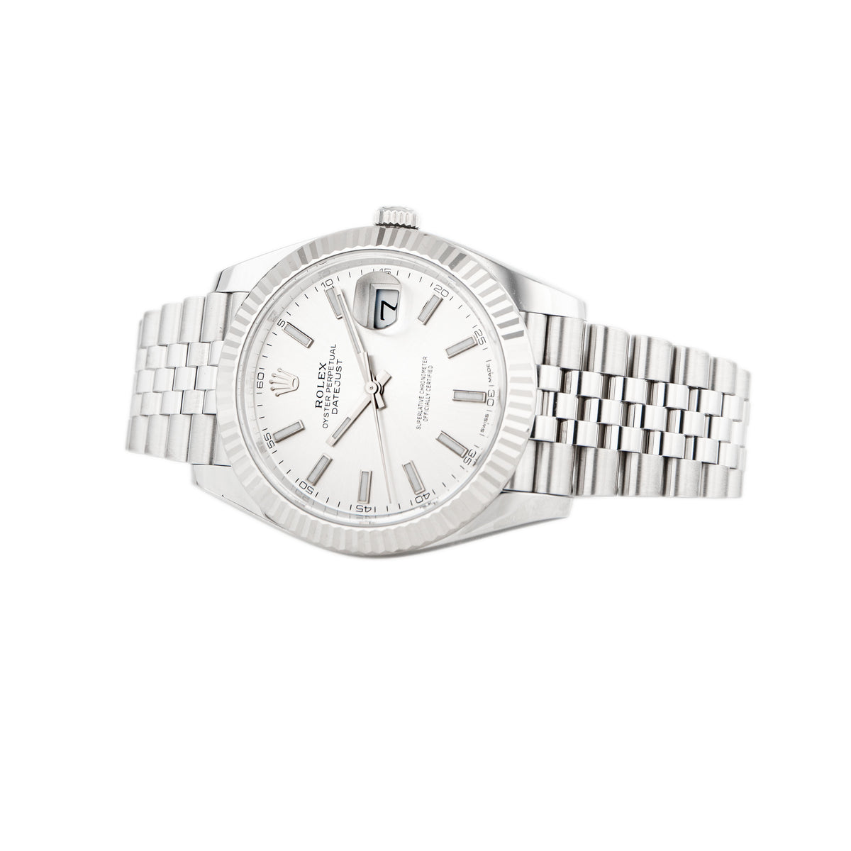Rolex Datejust Stainless Steel Silver Dial Fluted Jubilee 41mm 126334 Full Set