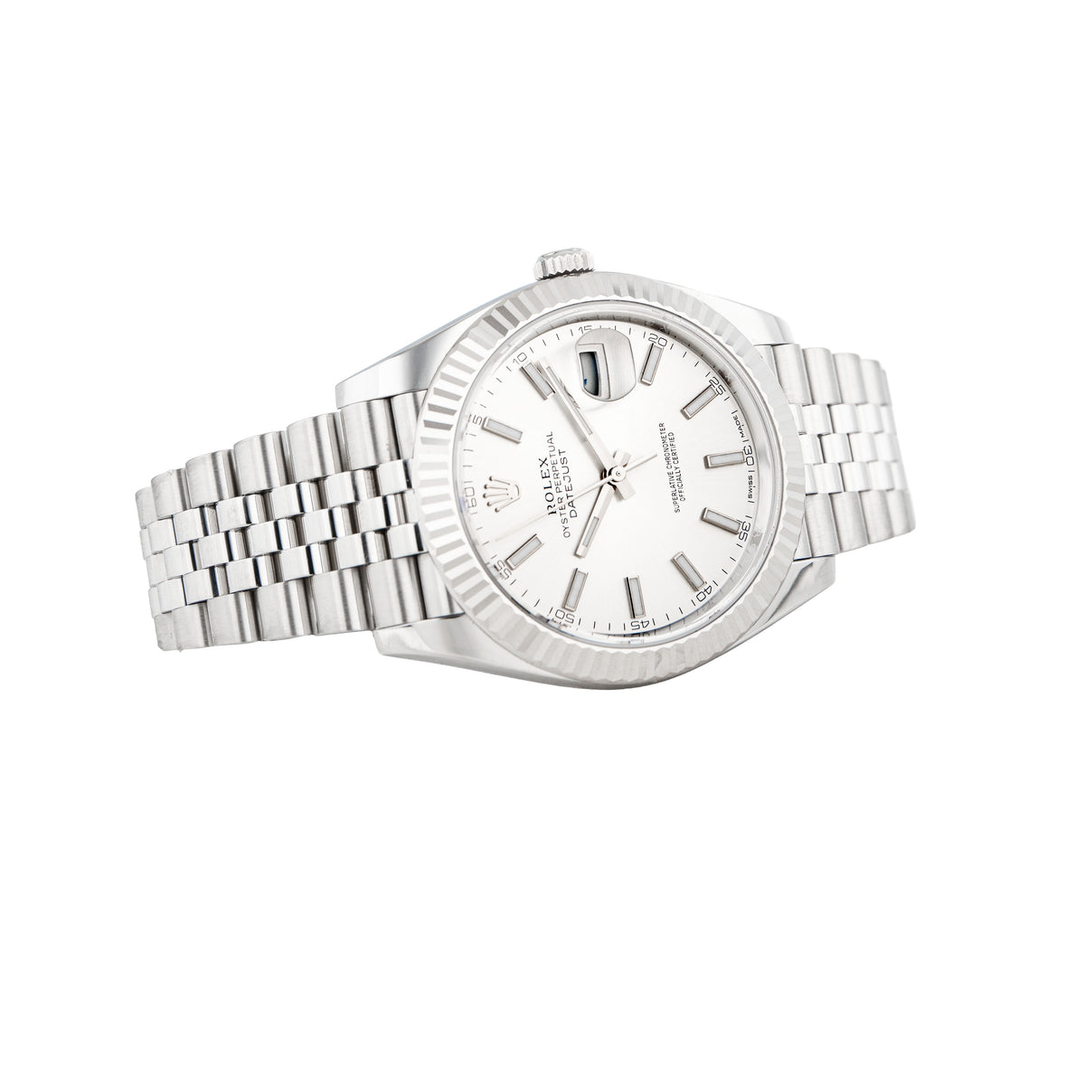 Rolex Datejust Stainless Steel Silver Dial Fluted Jubilee 41mm 126334 Full Set