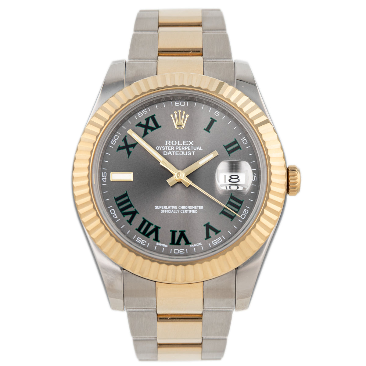 Rolex Datejust II Wimbledon Stainless Steel & Yellow Gold Gray Dial Fluted Oyster 41mm 116333 Full Set