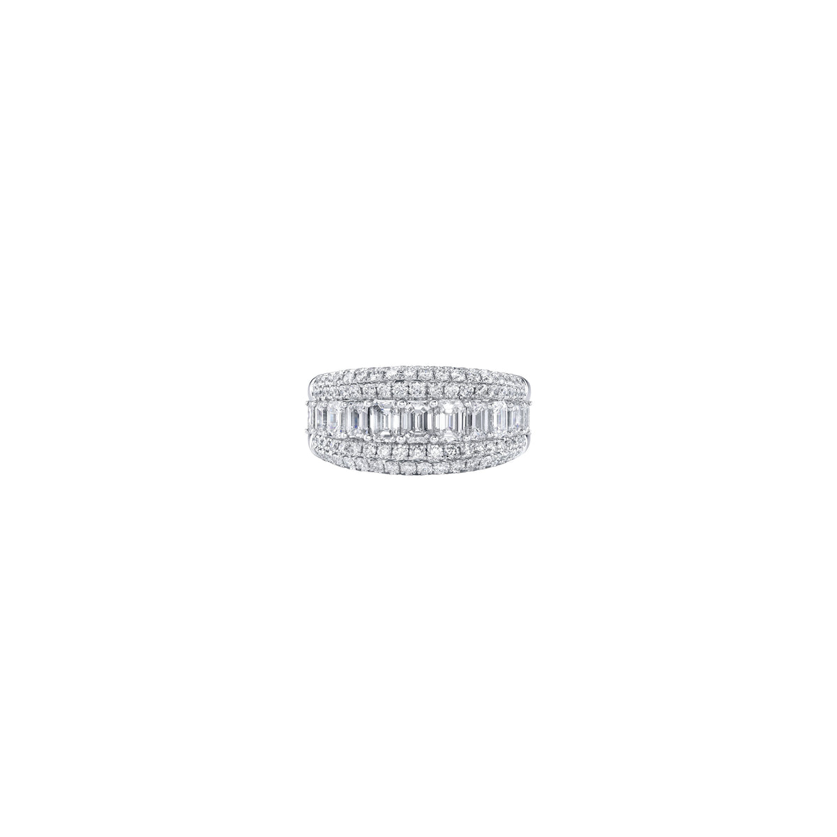 18k White Gold Emerald Diamond and Round Diamond Pavé Band