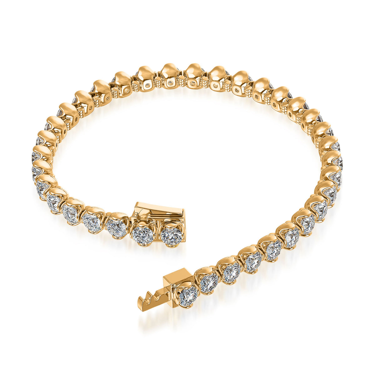 14k Yellow Gold Lotus Petals Lab Grown Diamond Line Bracelet 6.96cttw
