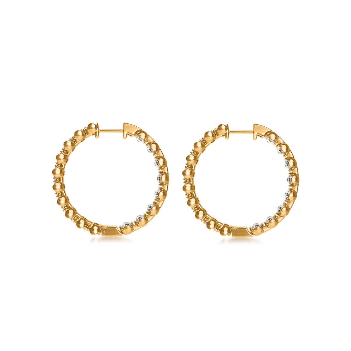 14k Yellow Gold Lotus Petals Lab Grown Diamond Inside Outside Hoop Earrings 3.00cttw