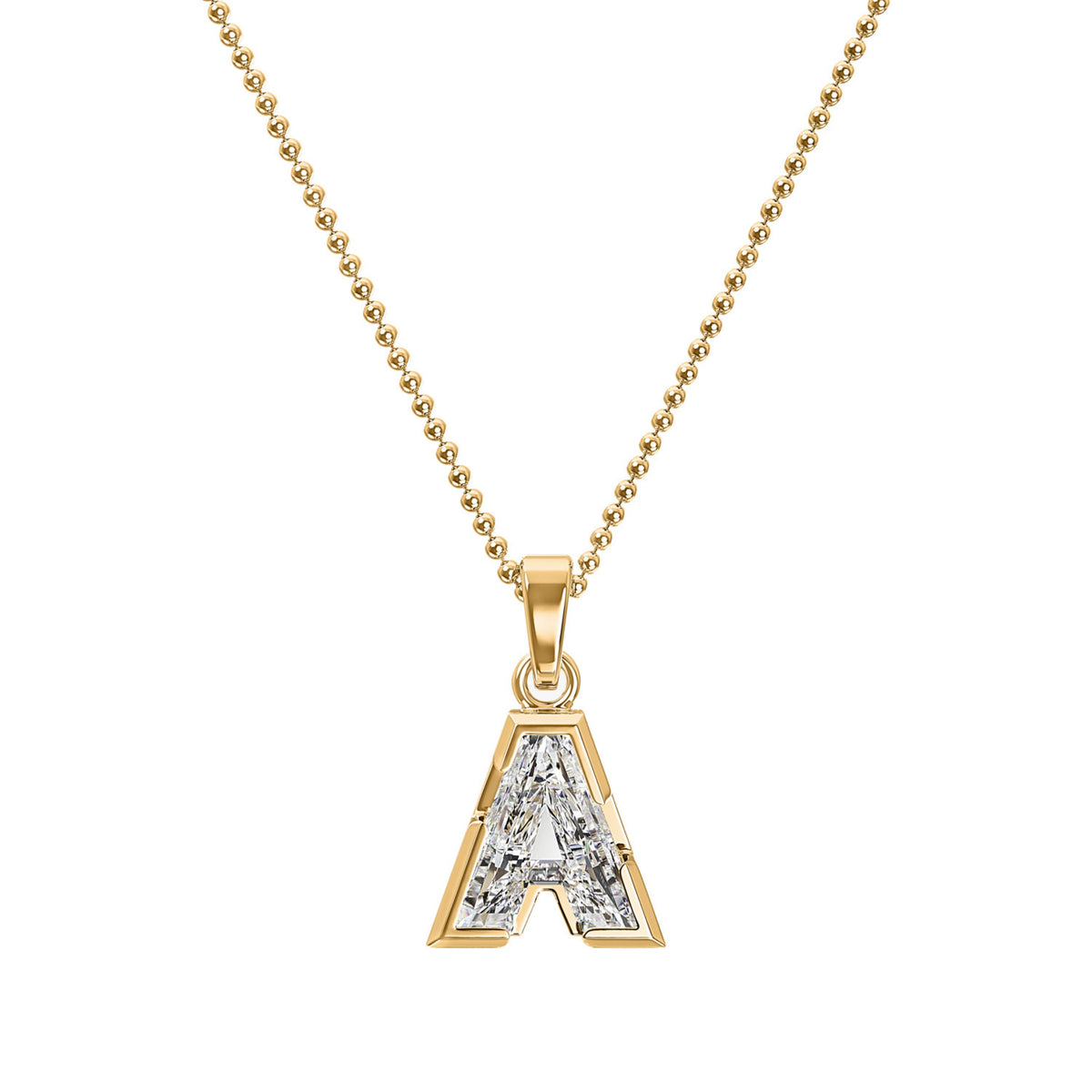 18k Yellow Gold Type Lab Grown Diamond Initial A Pendant with Ball Chain