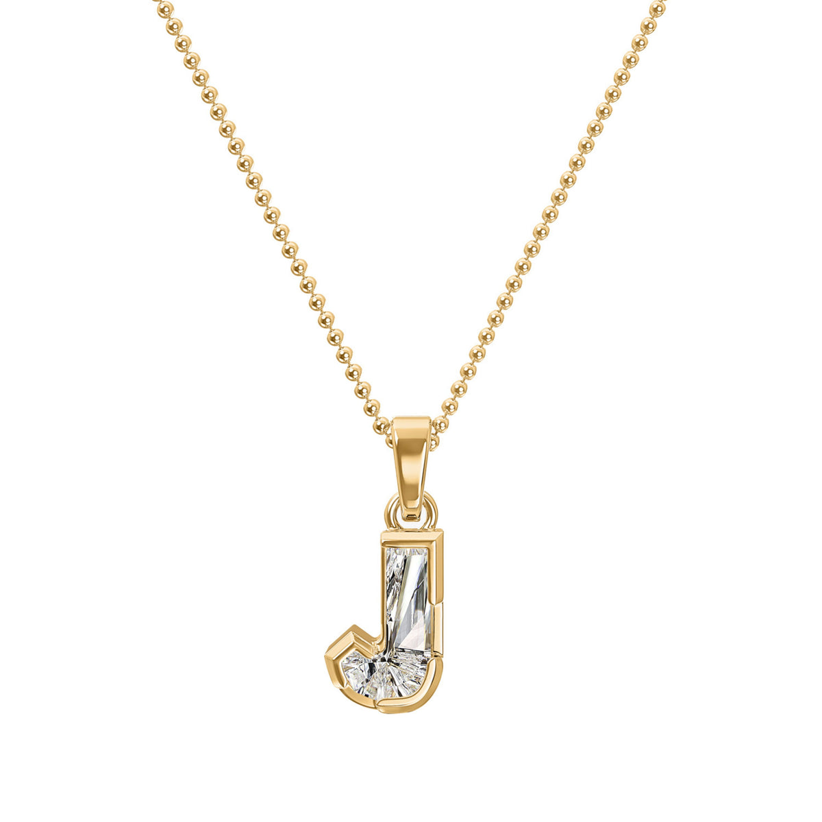 18k Yellow Gold Type Lab Grown Diamond Initial J Pendant with Ball Chain