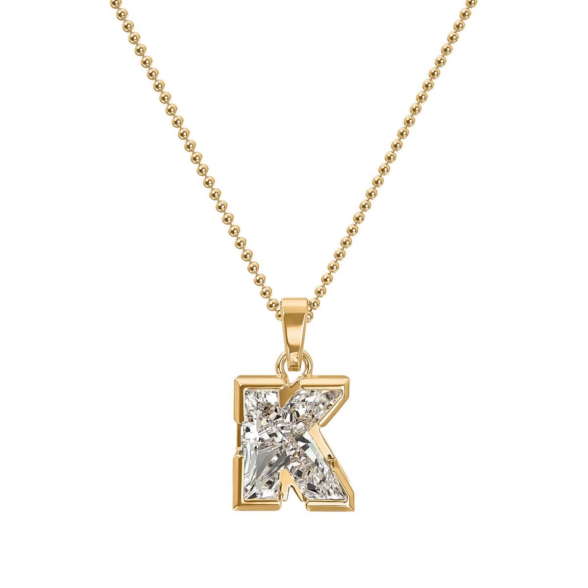 18k Yellow Gold Type Lab Grown Diamond Initial K Pendant with Ball Chain