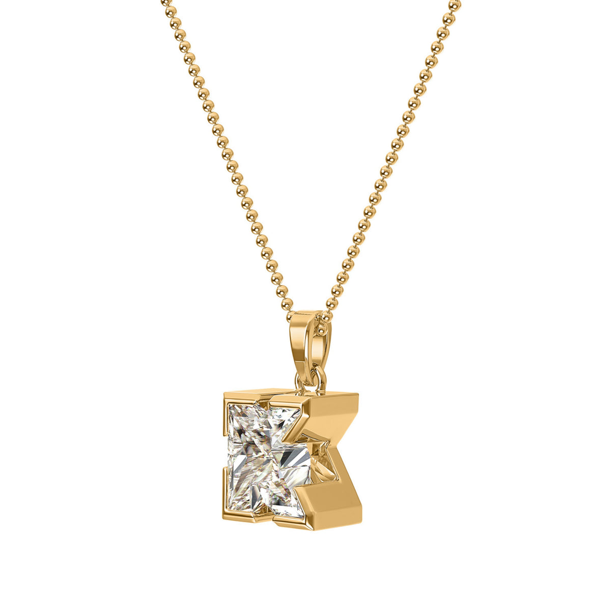18k Yellow Gold Type Lab Grown Diamond Initial K Pendant with Ball Chain