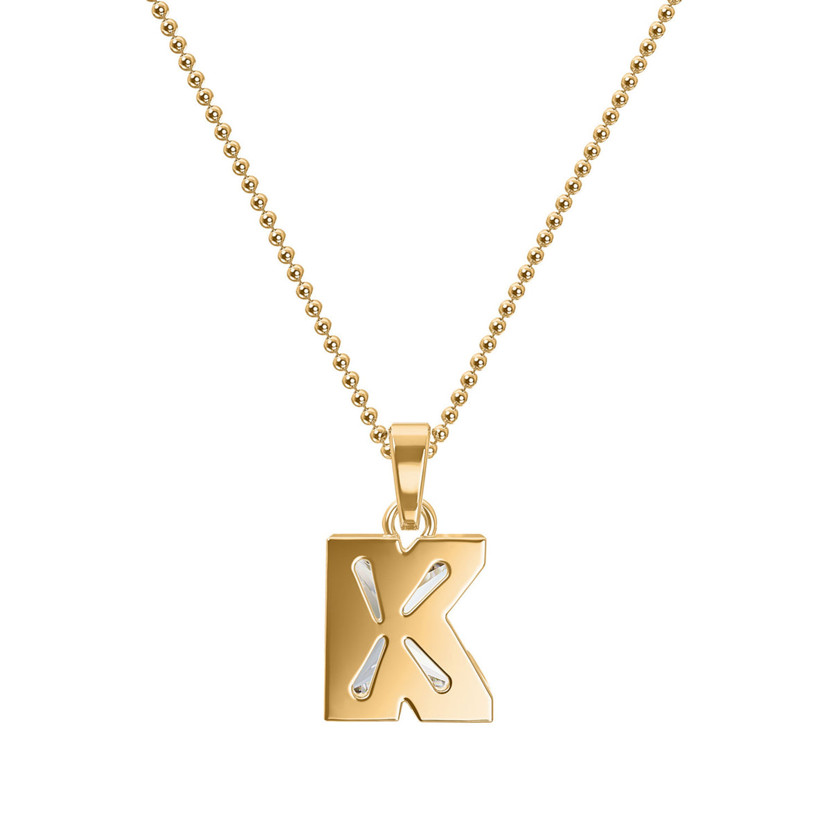 18k Yellow Gold Type Lab Grown Diamond Initial K Pendant with Ball Chain