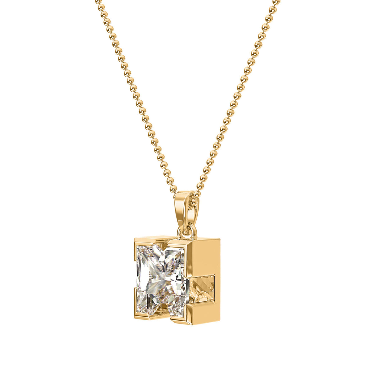 18k Yellow Gold Type Lab Grown Diamond Initial M Pendant with Ball Chain