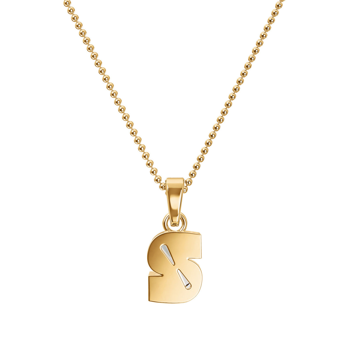 18k Yellow Gold Type Lab Grown Diamond Initial S Pendant with Ball Chain