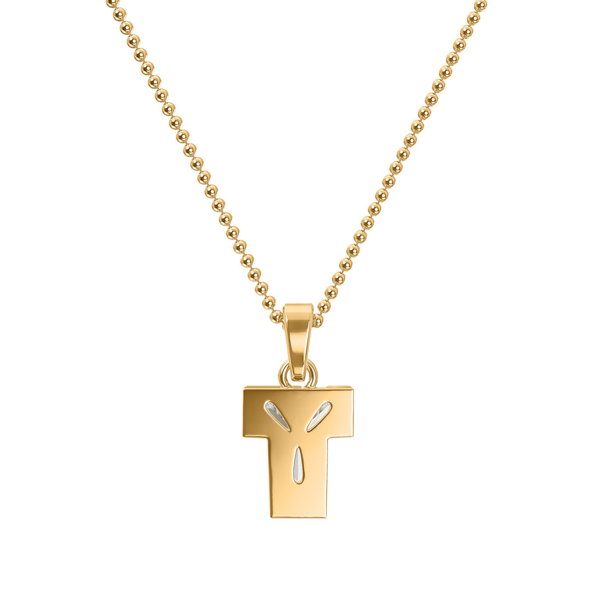 18k Yellow Gold Type Lab Grown Diamond Initial T Pendant with Ball Chain