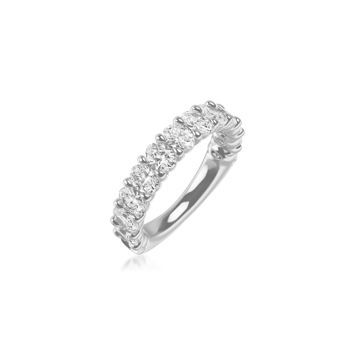 14k White Gold Lab Grown Oval Diamond Shared Prong Band 2.50cttw