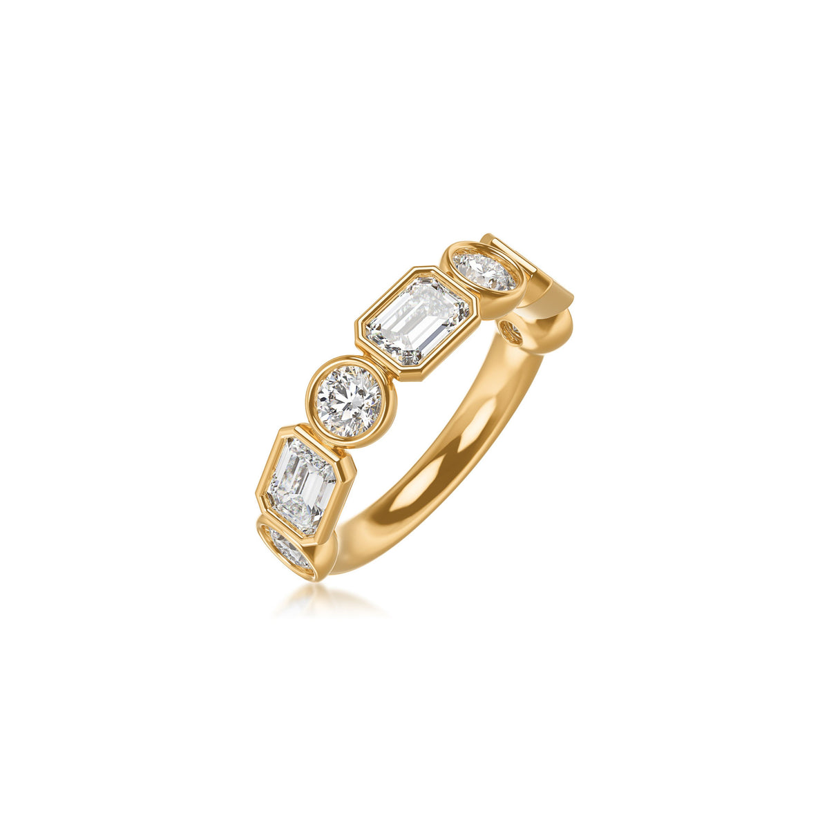 14k Yellow Gold Lab Grown Round and Emerald Diamond Alternating Band 3.08cttw