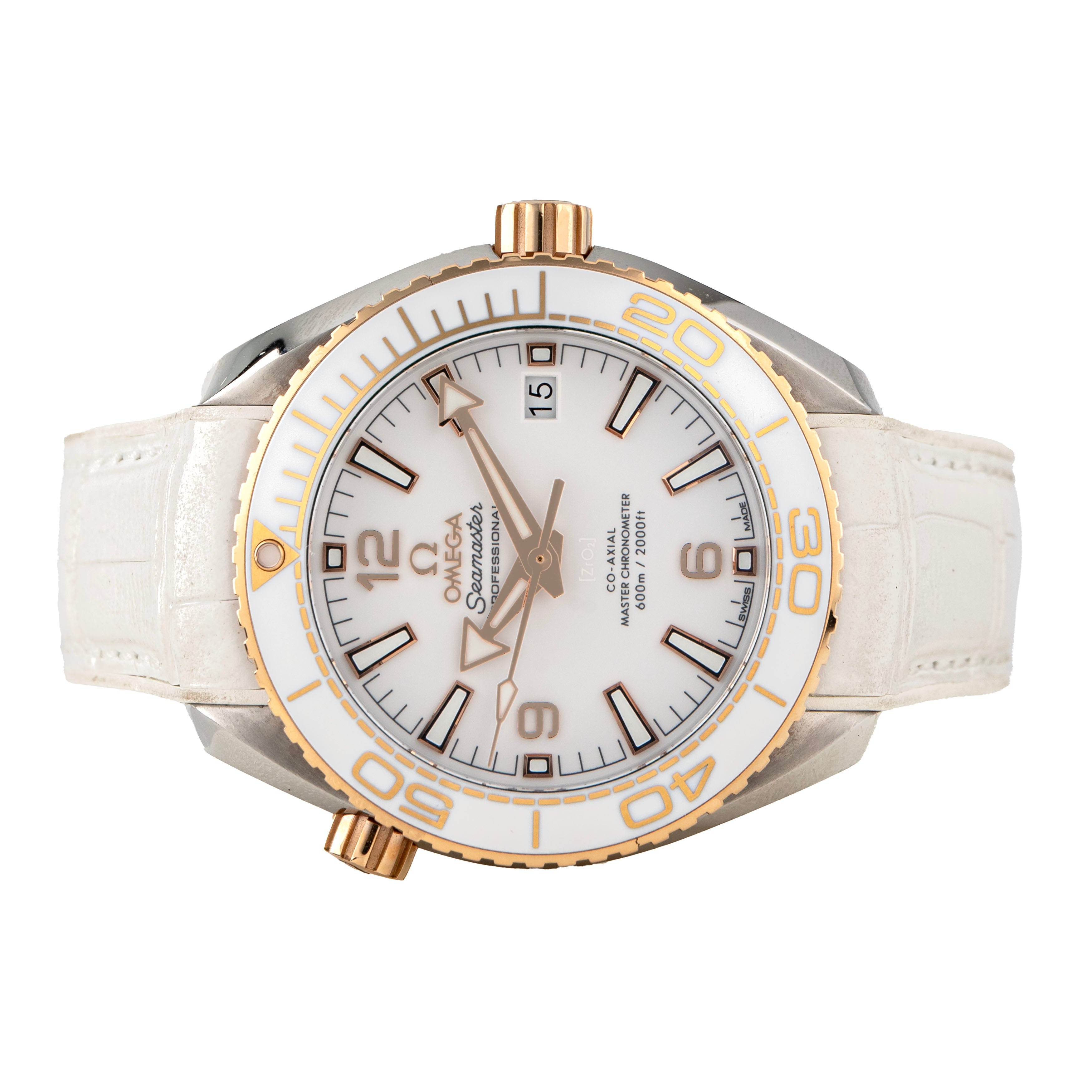 Omega Seamaster Planet Ocean 600m Stainless Steel Rose Gold White Dial 39.5mm 215.32.40.20.04.001 Full Set