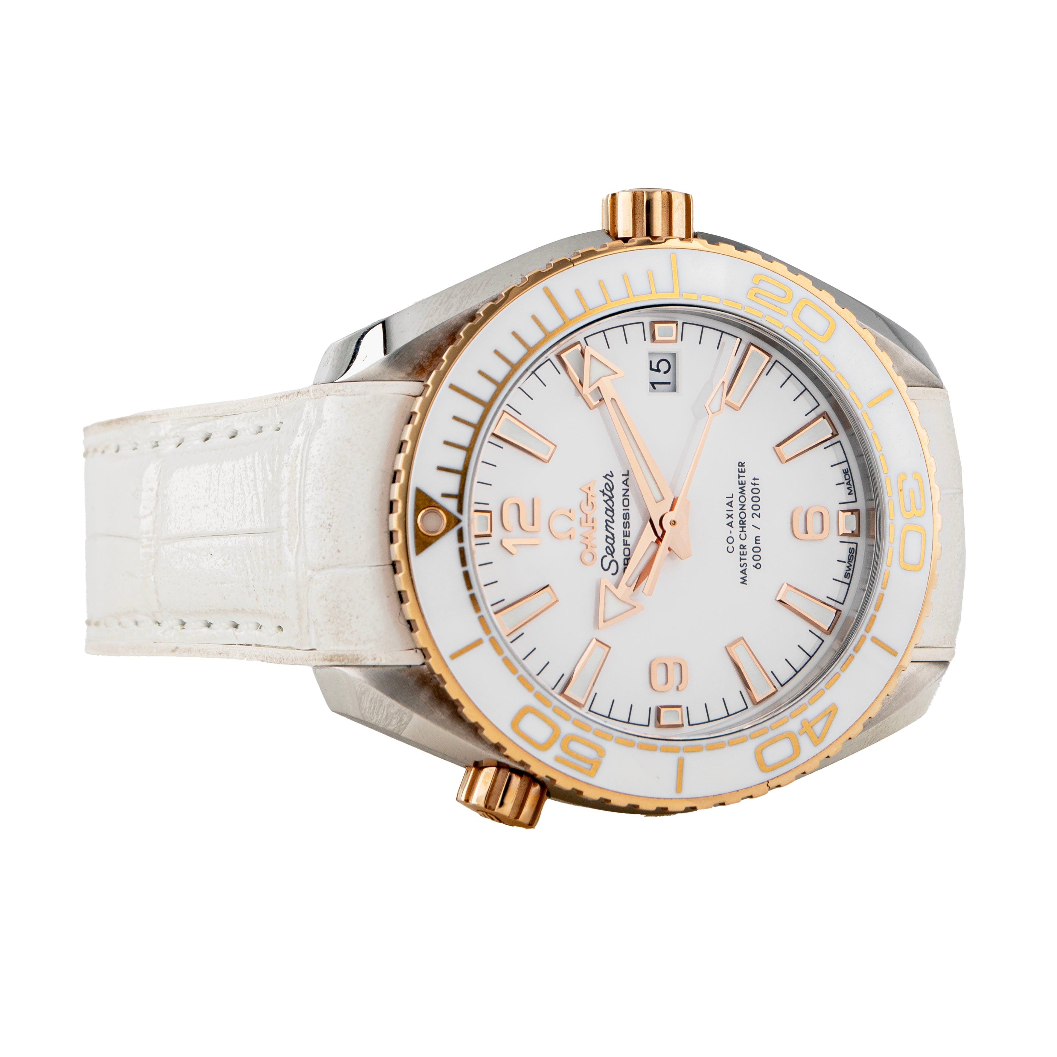 Omega Seamaster Planet Ocean 600m Stainless Steel Rose Gold White Dial 39.5mm 215.32.40.20.04.001 Full Set