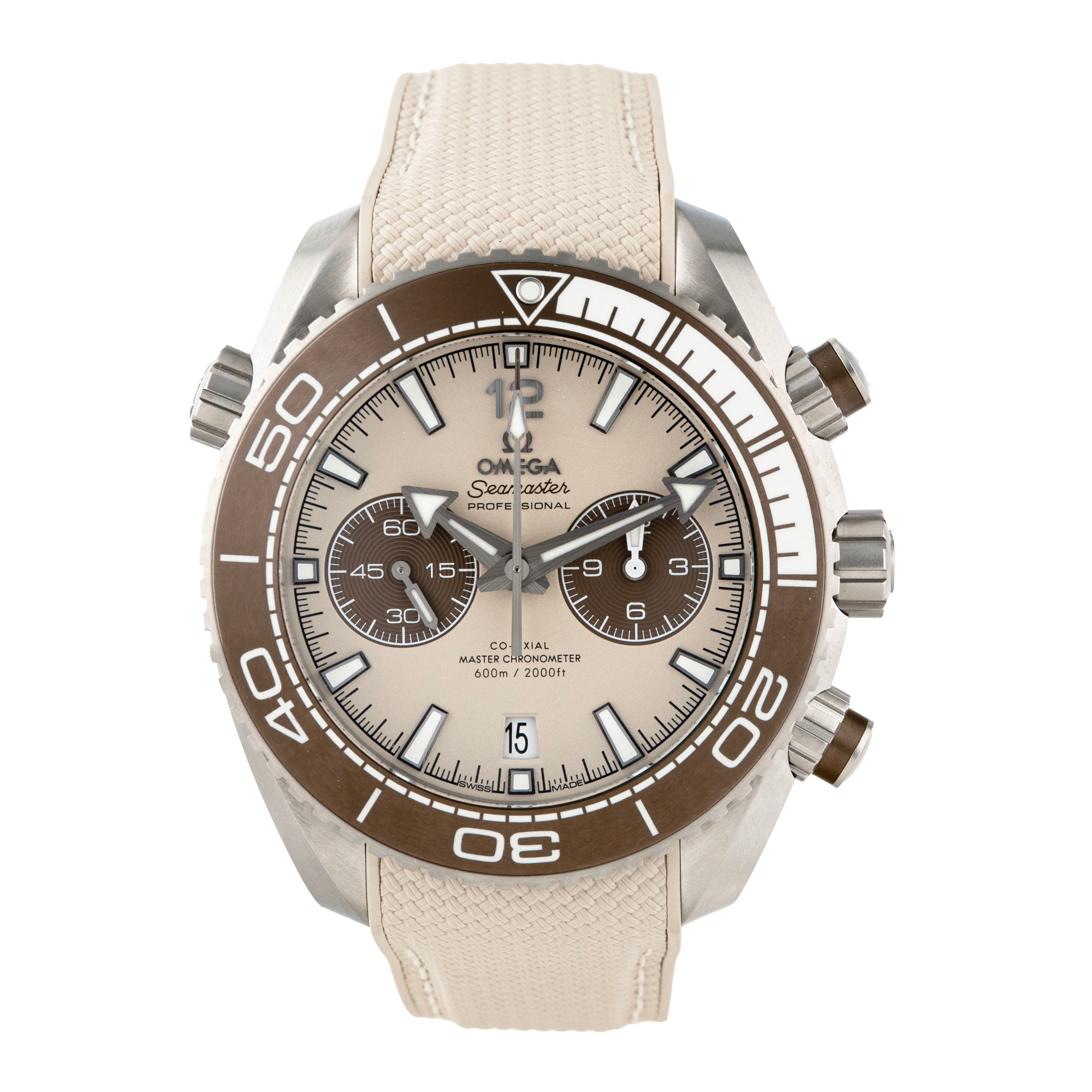 Omega Seamaster Planet Ocean 600m Chronograph Stainless Steel Tan Dial 45.5mm 215.32.46.51.09.001 Full Set