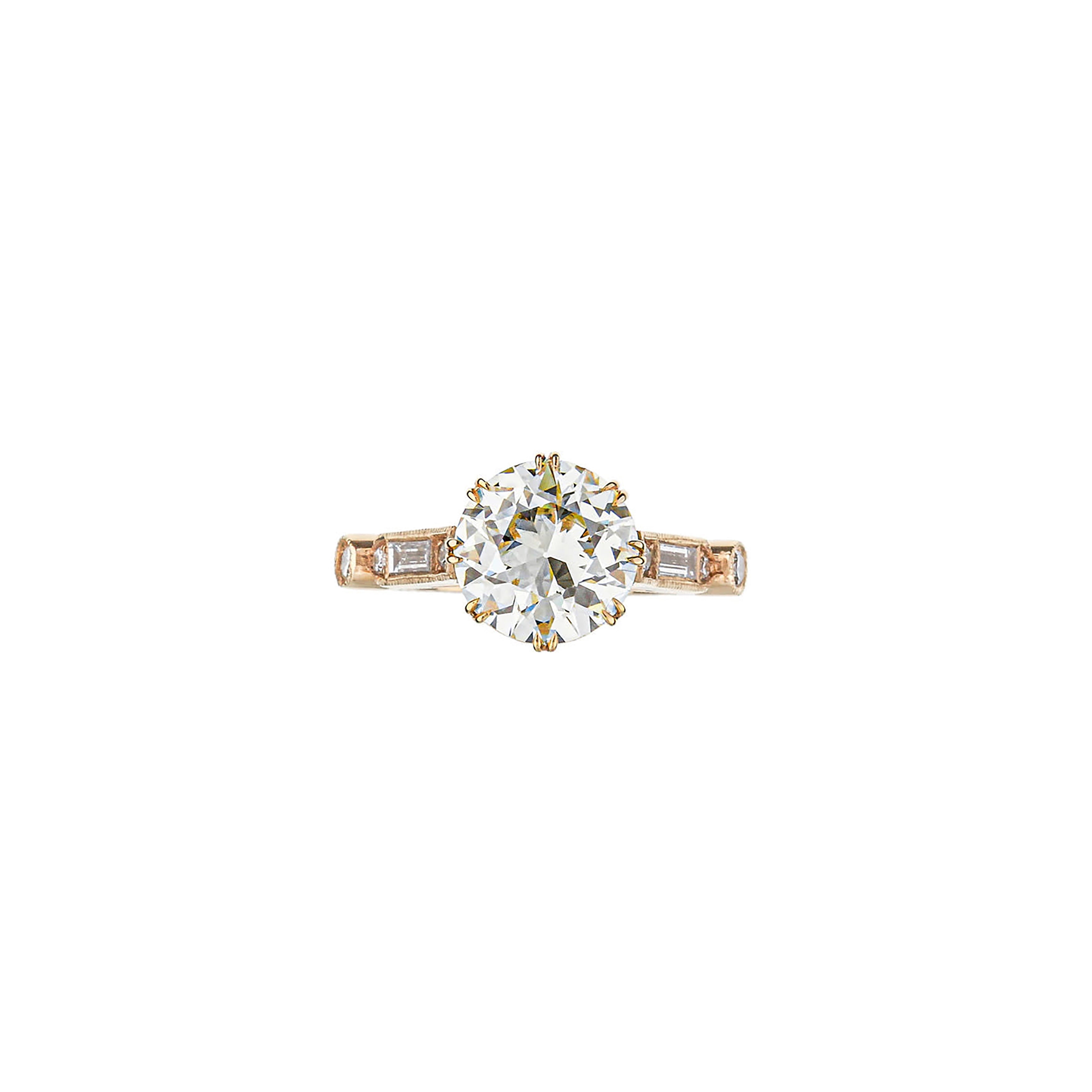 18K Rose Gold Brilliant Round Diamond Hand Engraved Engagement Ring