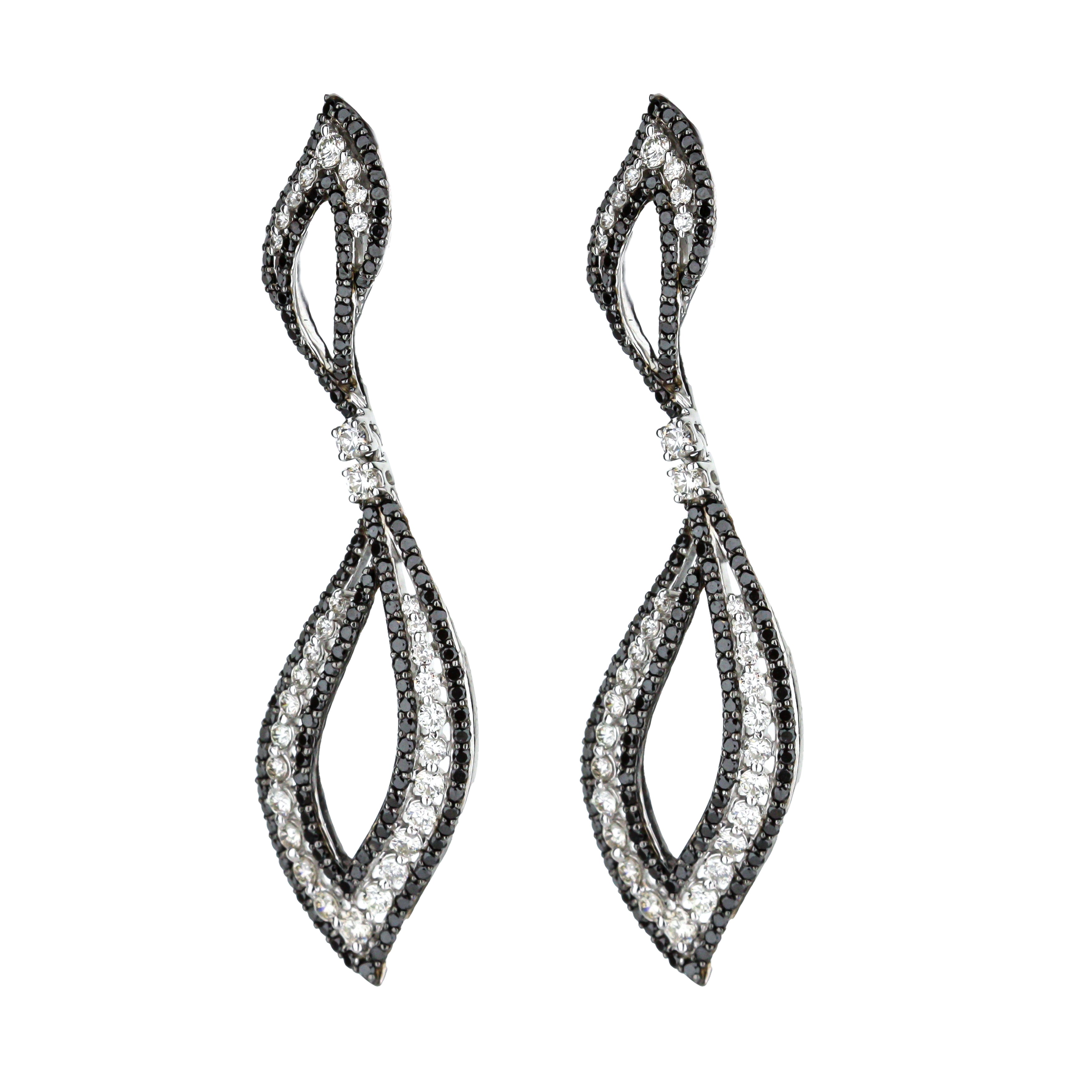 18K White Gold Black & White Diamond Dancing Flame-Drop Earrings