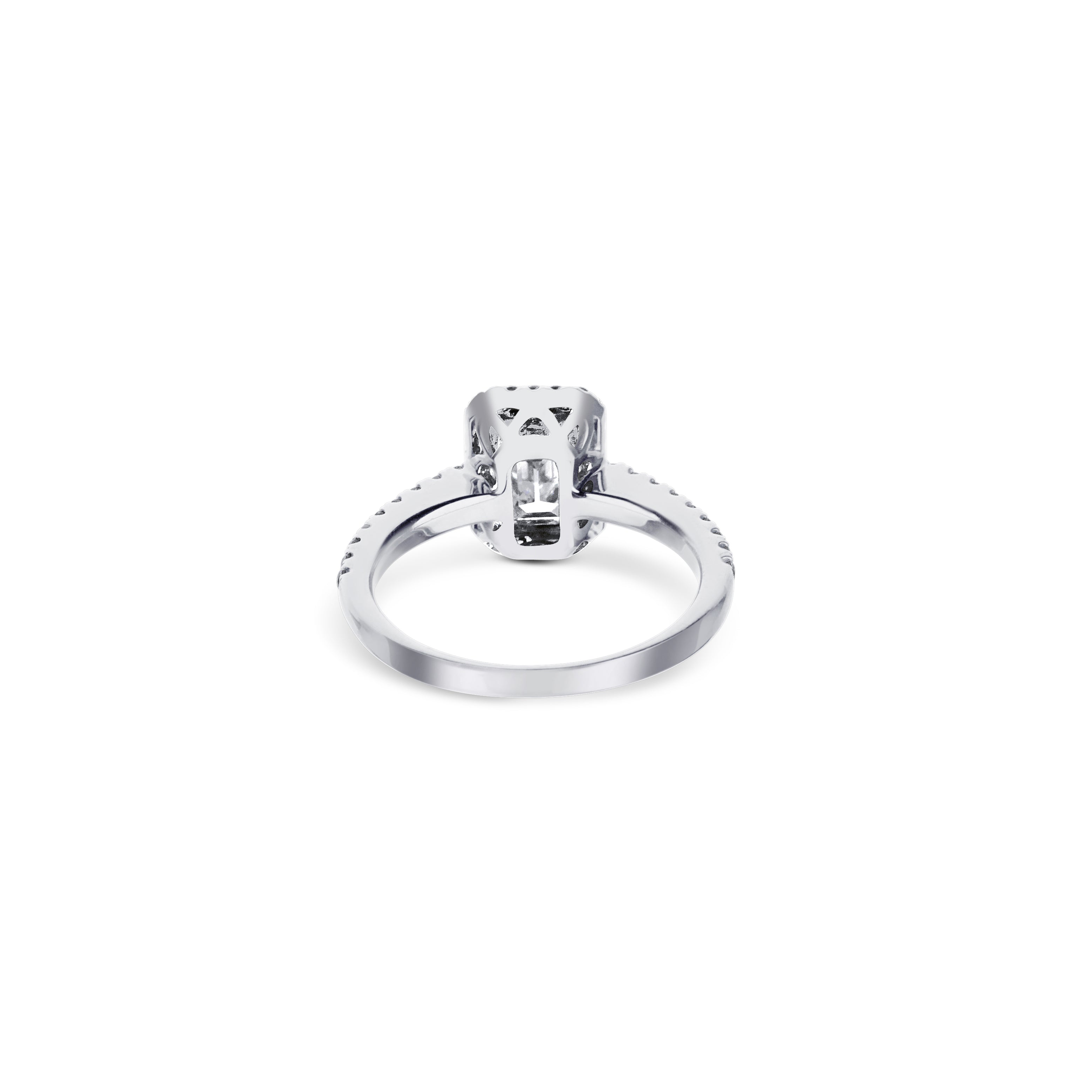 18K White Gold Emerald Cut Diamond Halo Engagement Ring