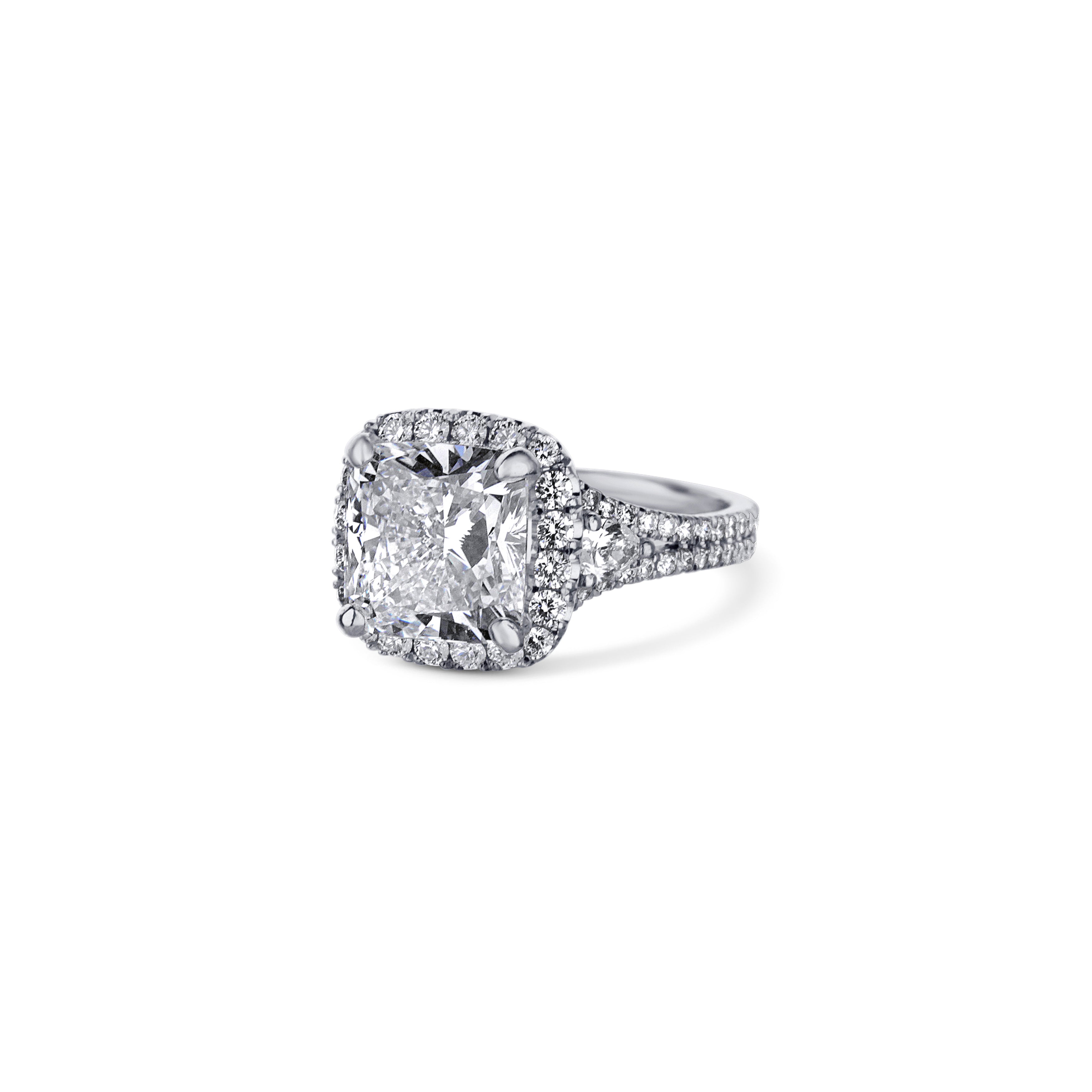 Platinum Cushion Modified Brilliant Cut Split Shank Diamond Engagement Ring