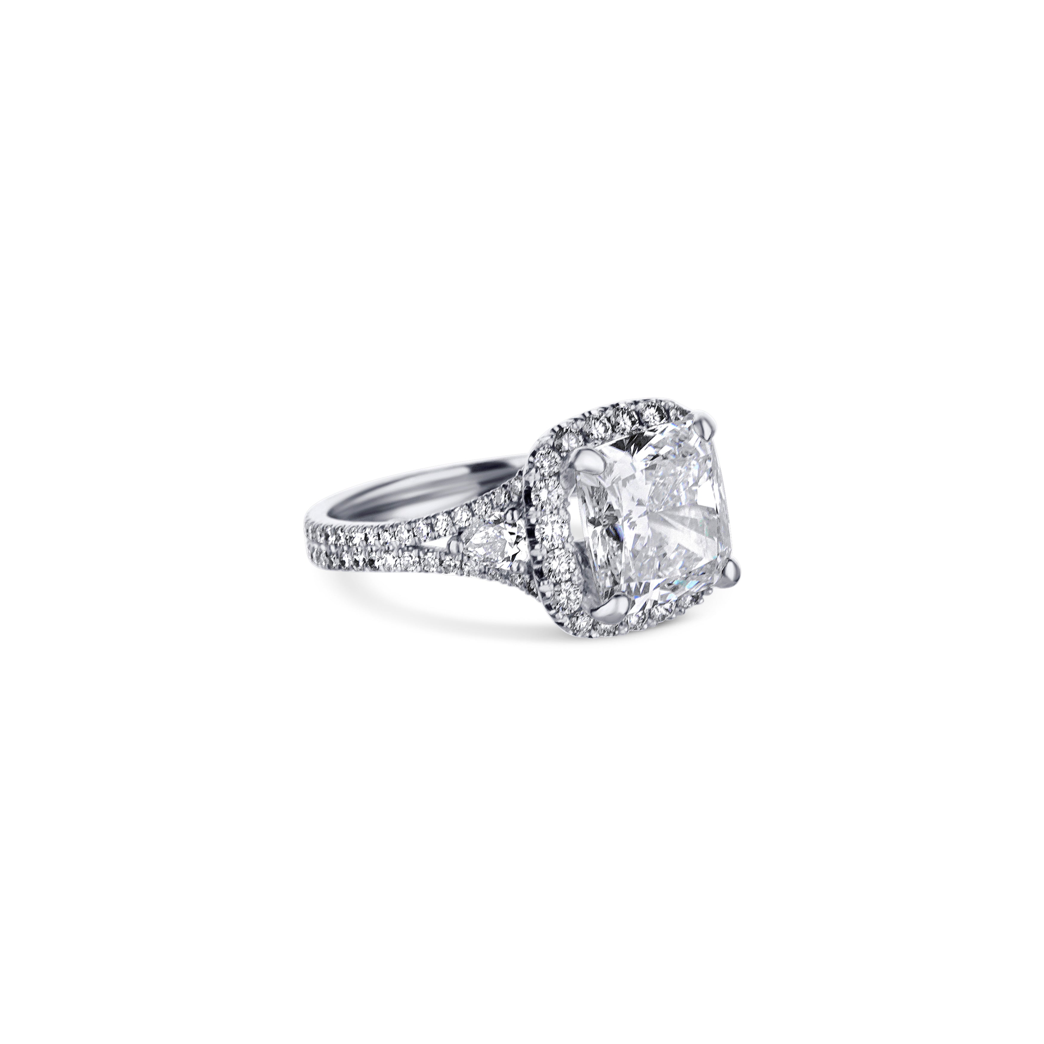 Platinum Cushion Modified Brilliant Cut Split Shank Diamond Engagement Ring