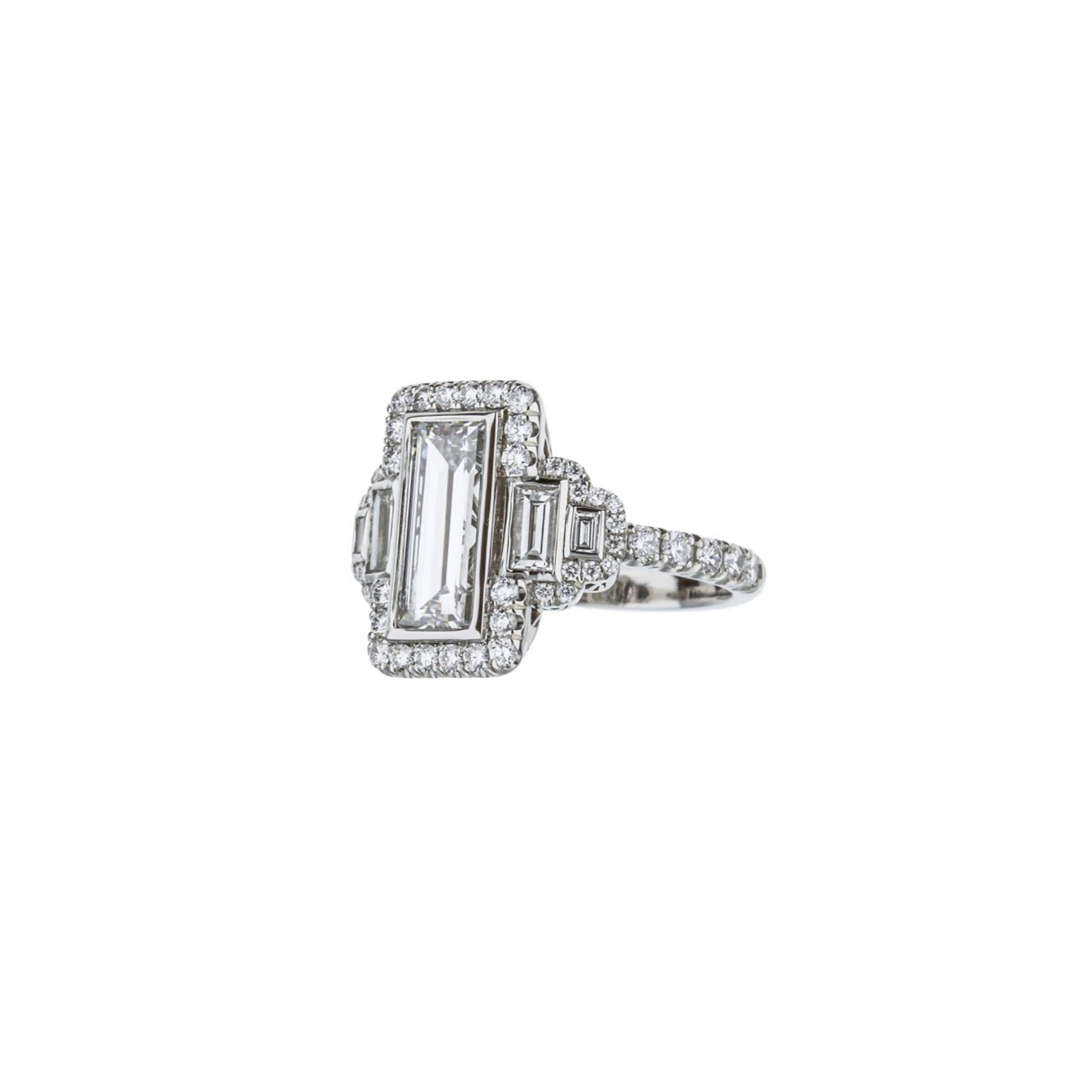 Platinum Rectangular Step Cut Diamond Engagement Ring