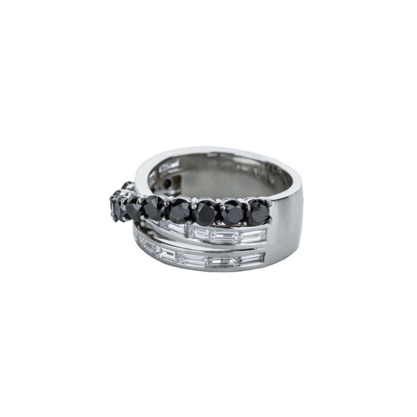 Platinum Baguette Diamond & Round Black Diamond Wave Band