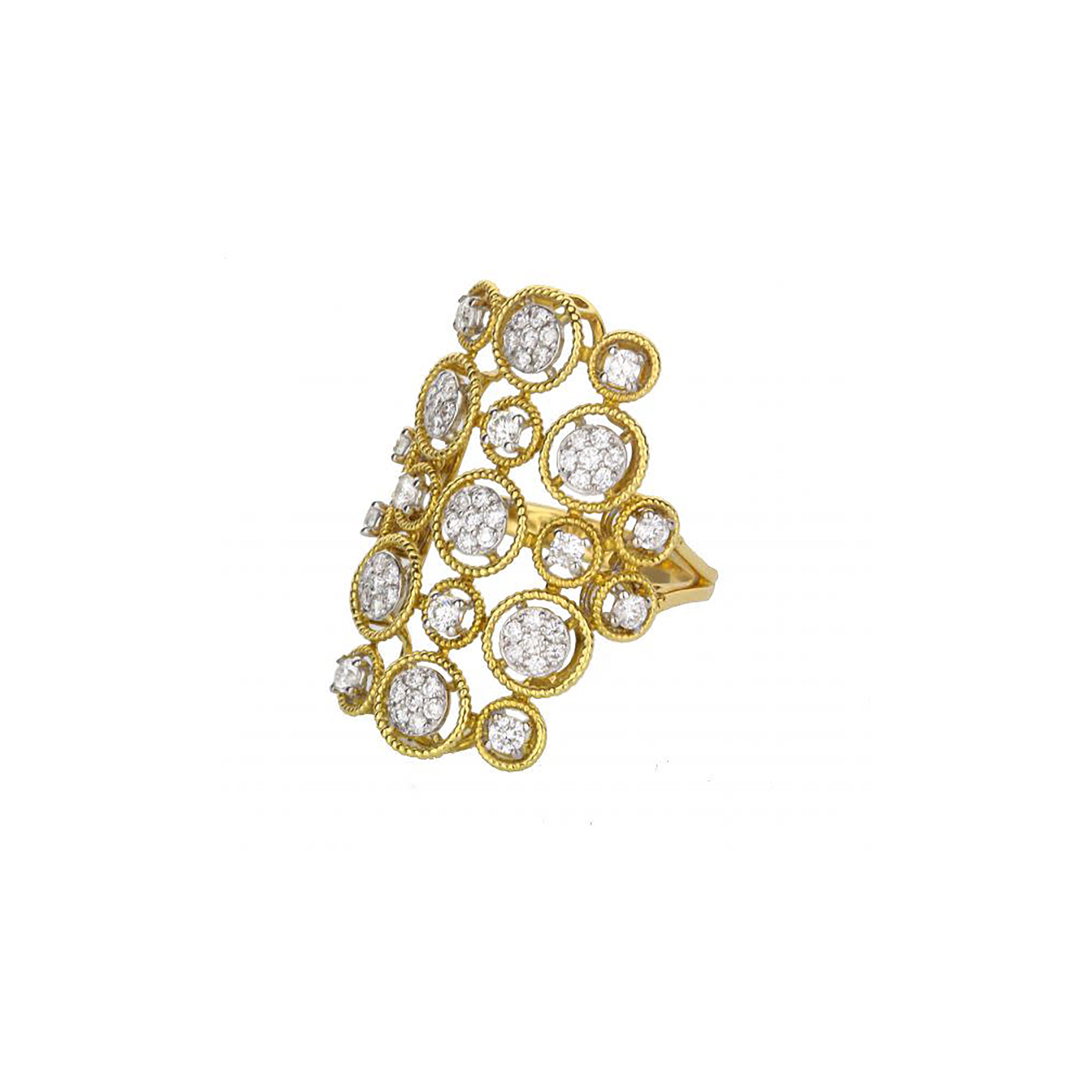 18K Two-Tone Gold Round Bubble Pattern Diamond Ring