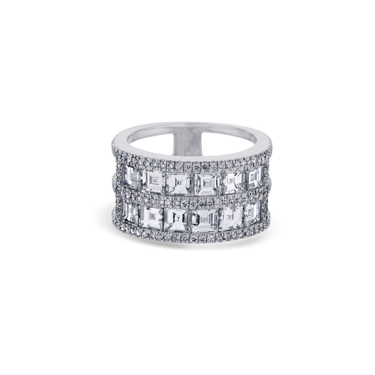Platinum Two Row Channel Set Blazer Cut Diamond Band