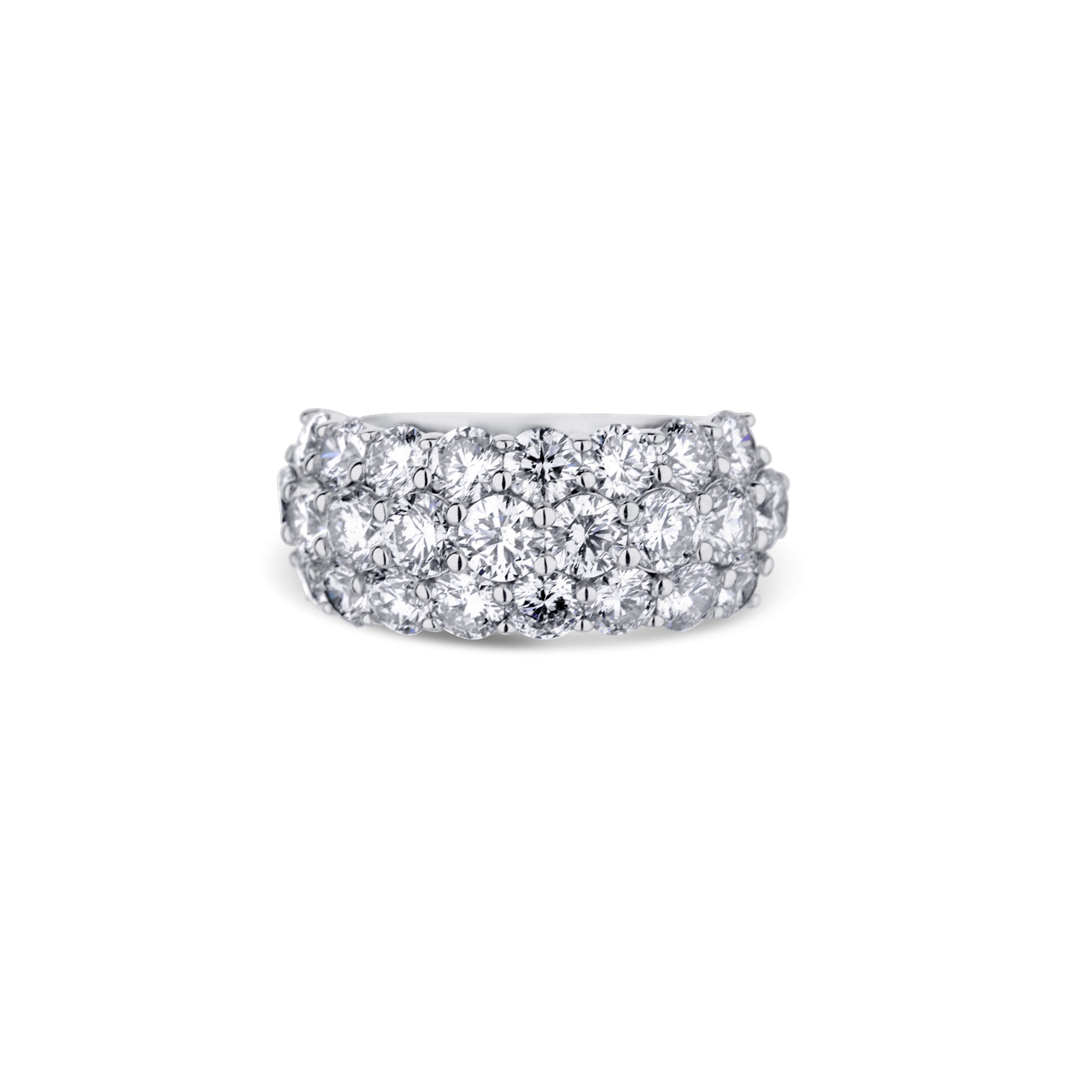 18K White Gold 3 Row 5.18Ctw Round Cut Diamond Wedding Band