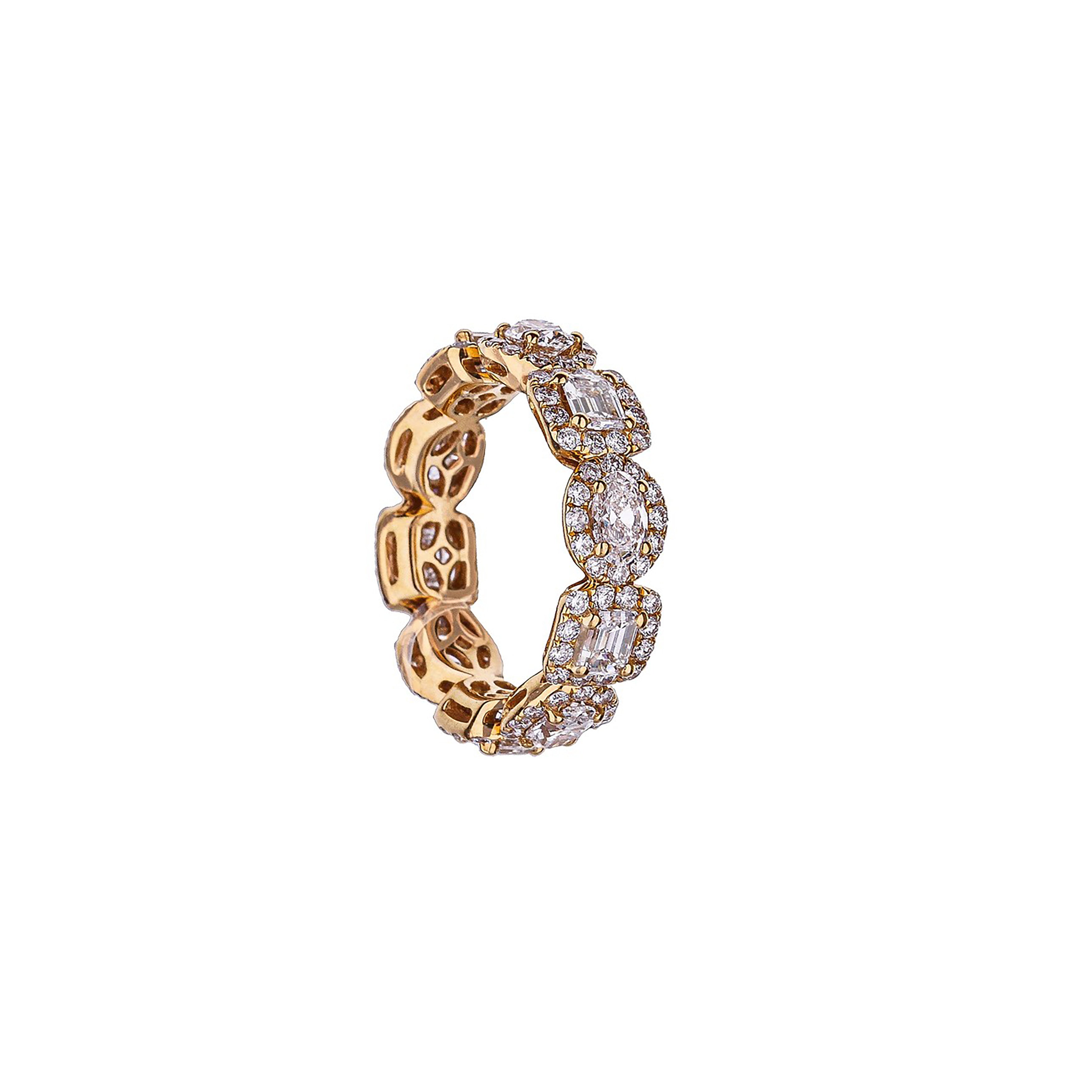18K Rose Gold Alternating Emerald And Oval Diamond Eternity Band