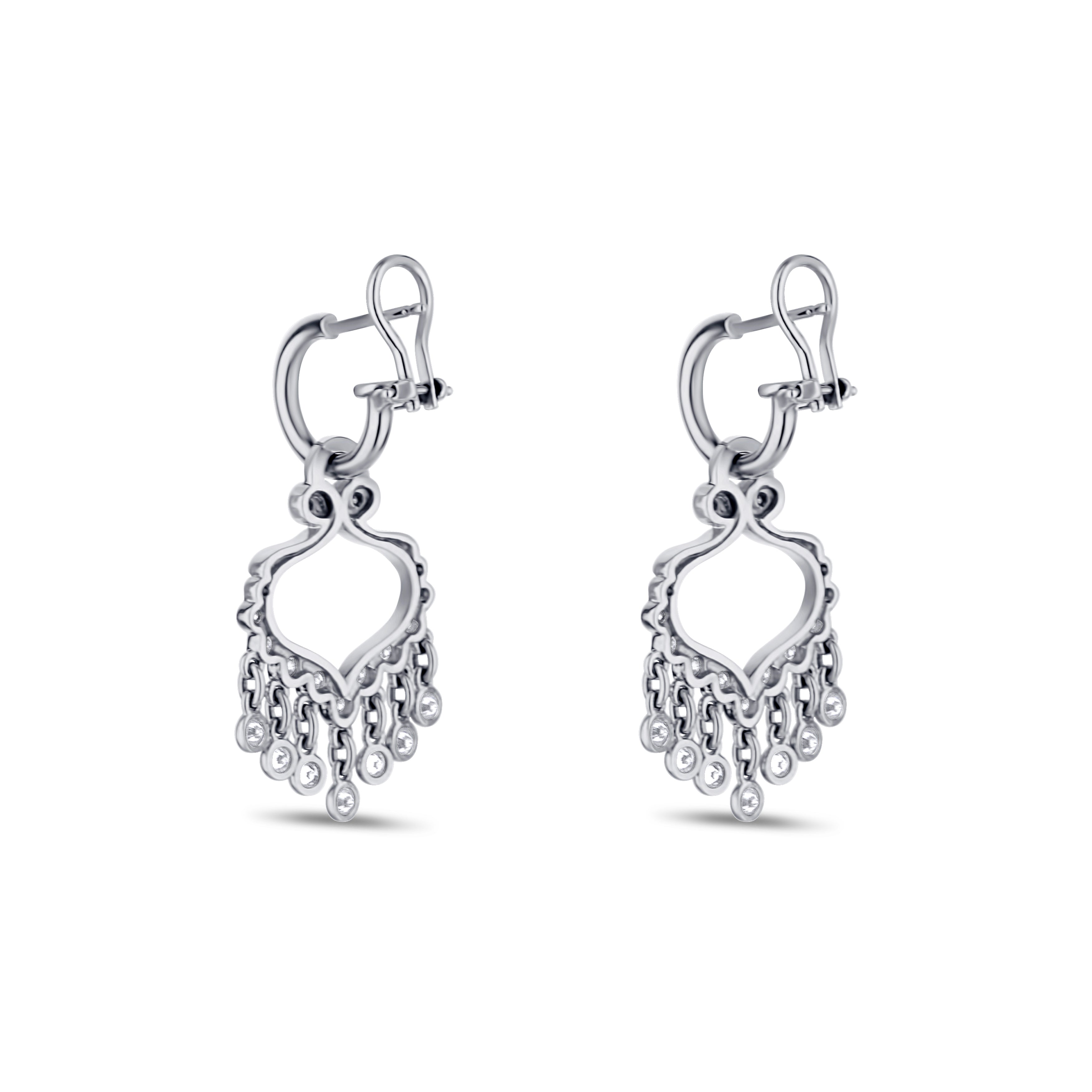 18K White Gold Diamond Short Dangle Chandelier Earrings
