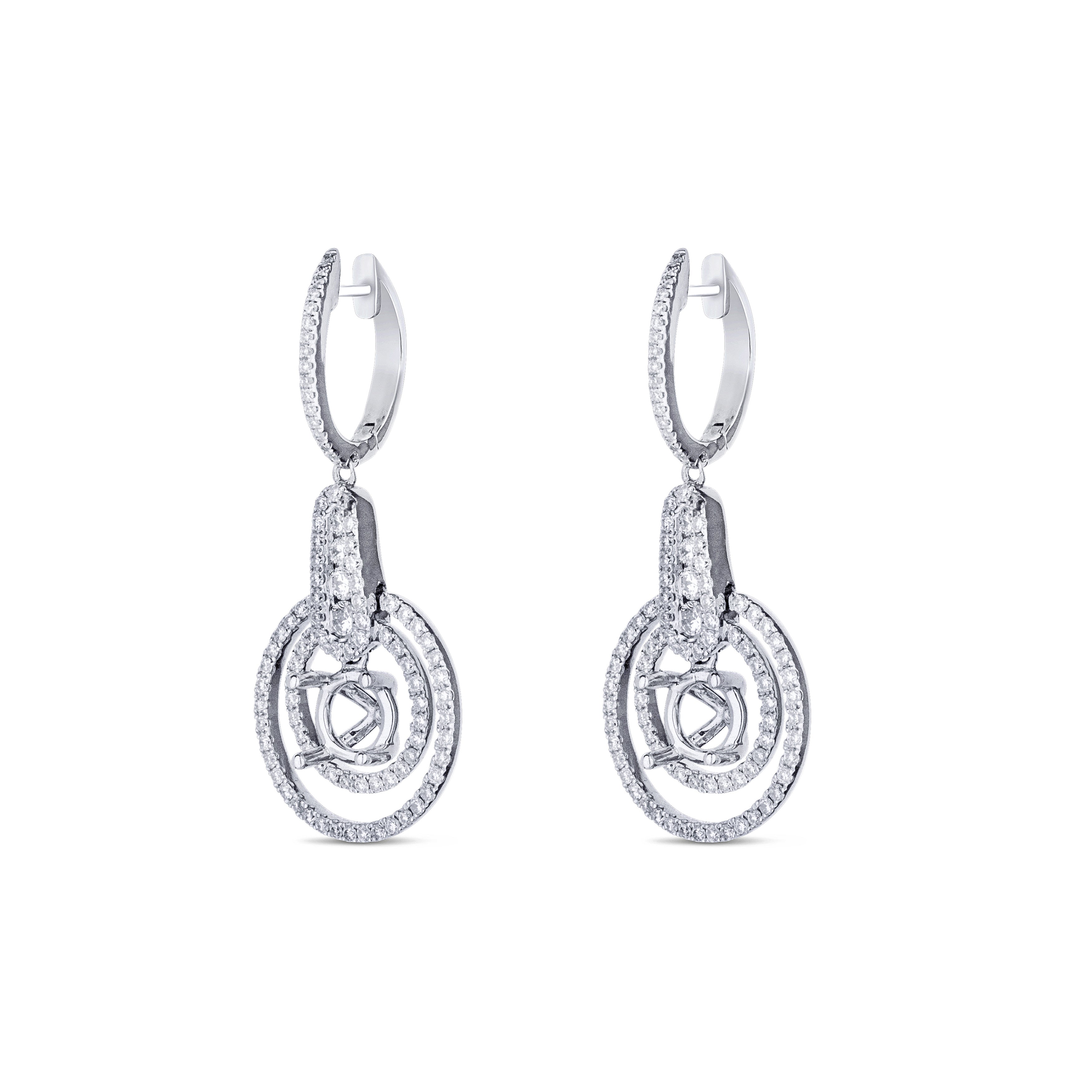 14K White Gold Diamond Setting Double-Halo Earrings
