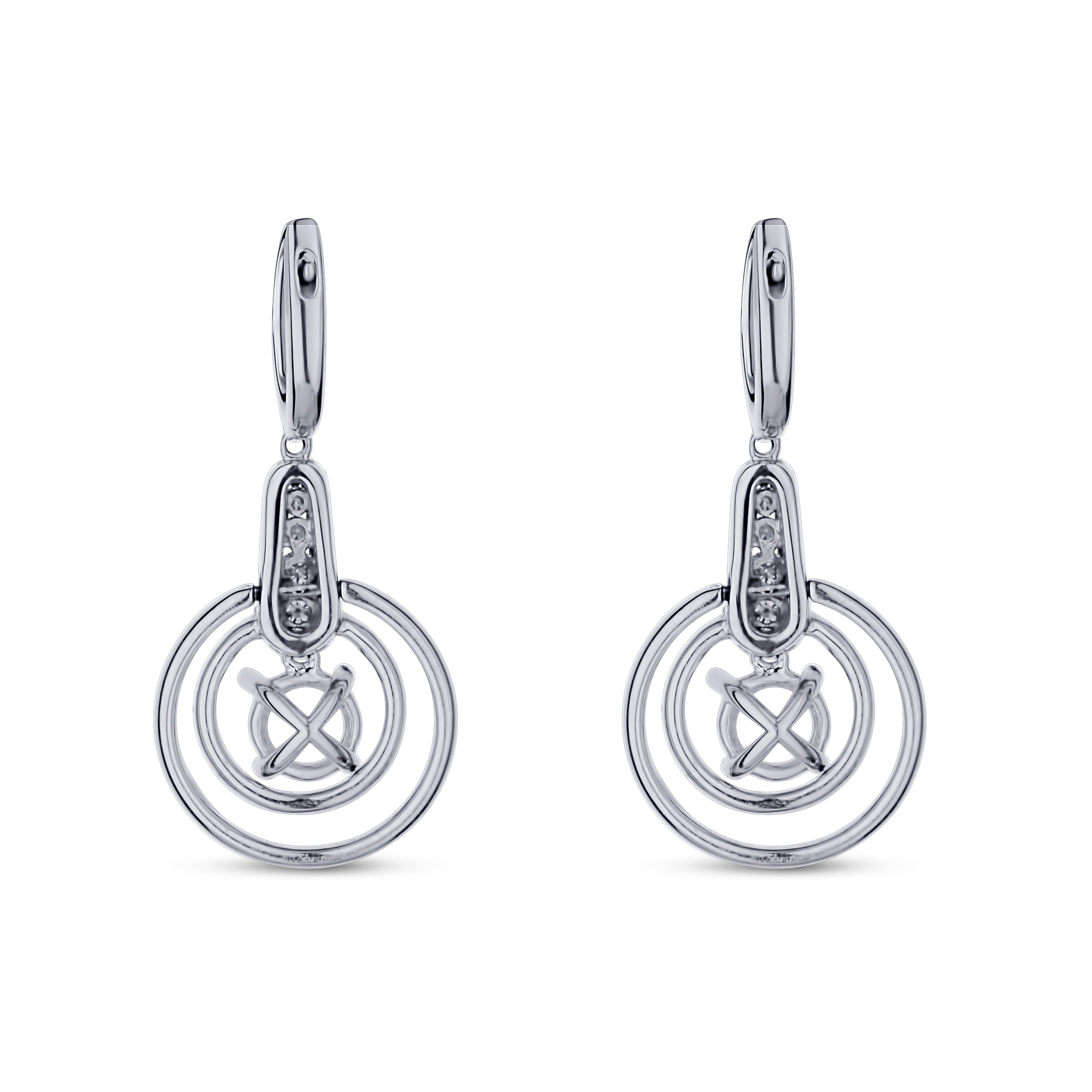 14K White Gold Diamond Setting Double-Halo Earrings