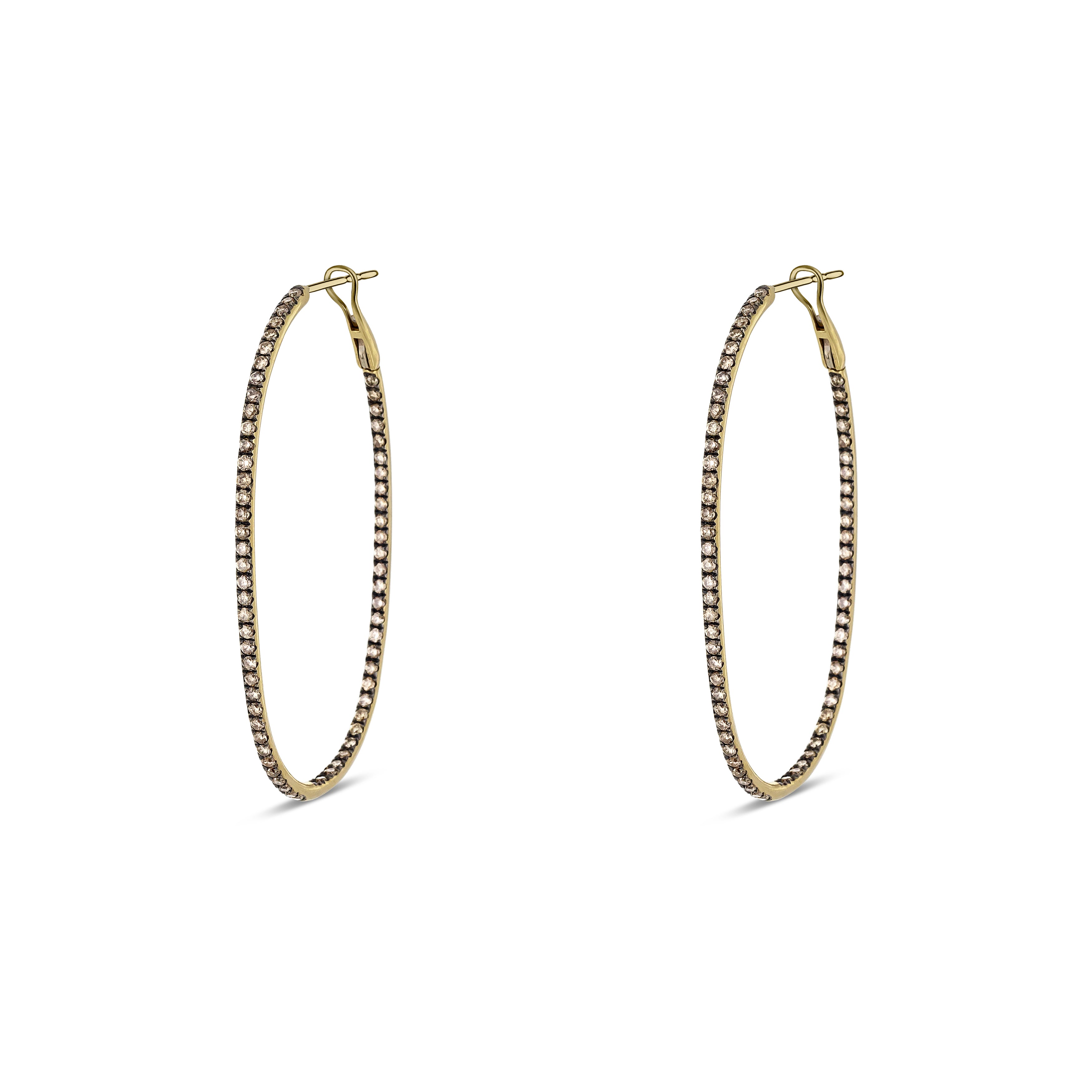 14K Yellow Gold Chocolate Diamond Large Oval Hoops