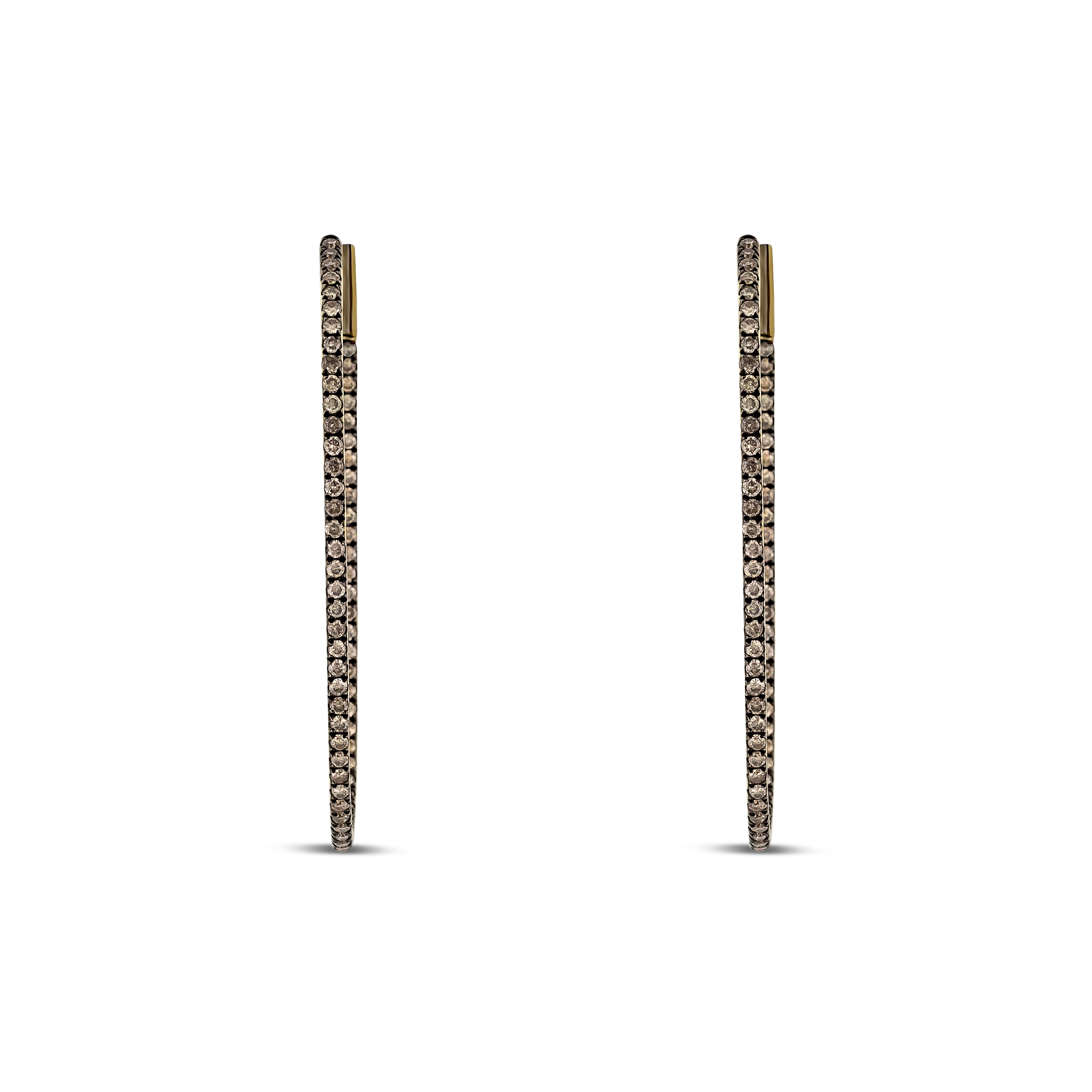 14K Yellow Gold Chocolate Diamond Large Oval Hoops