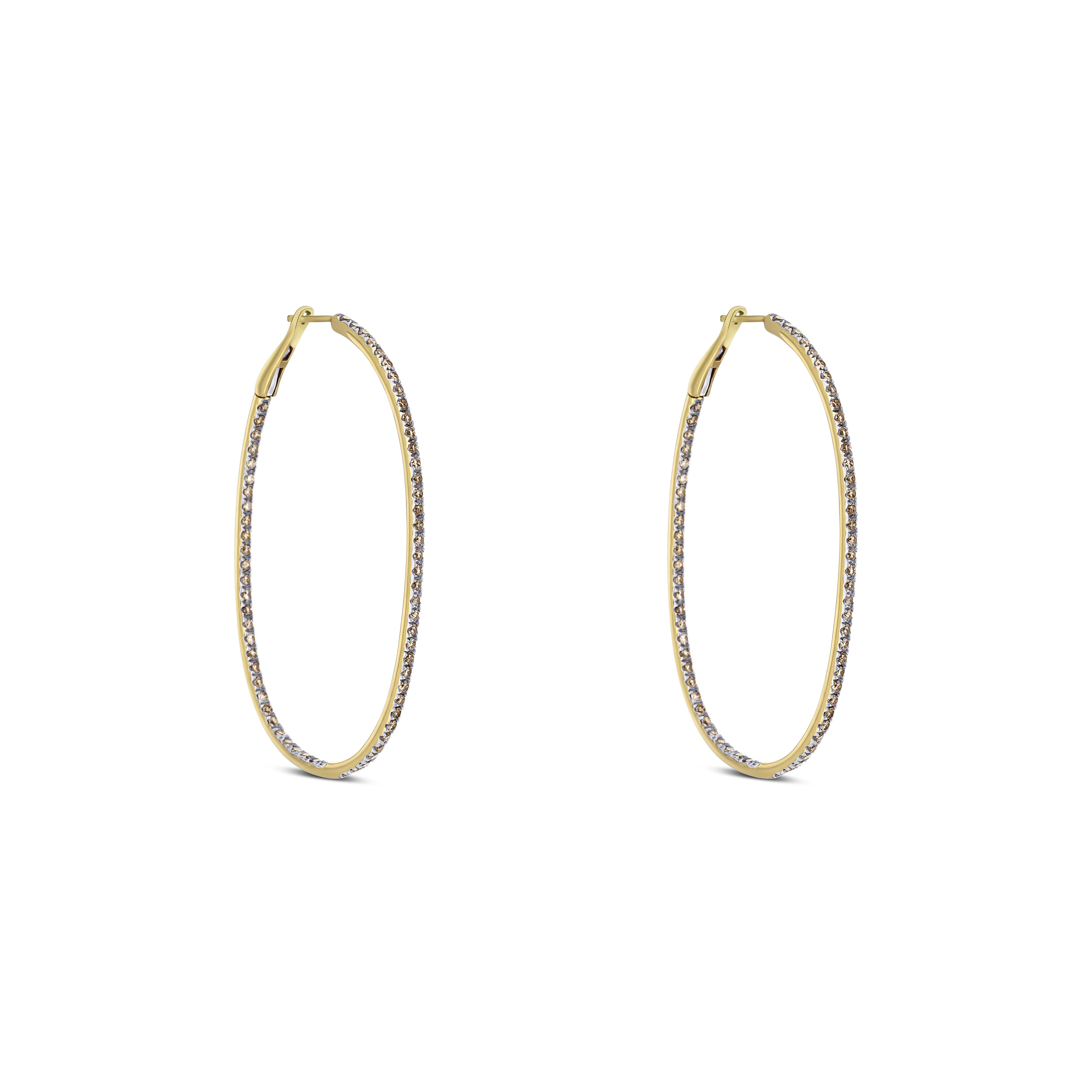 14K Yellow Gold Chocolate Diamond Large Oval Hoops
