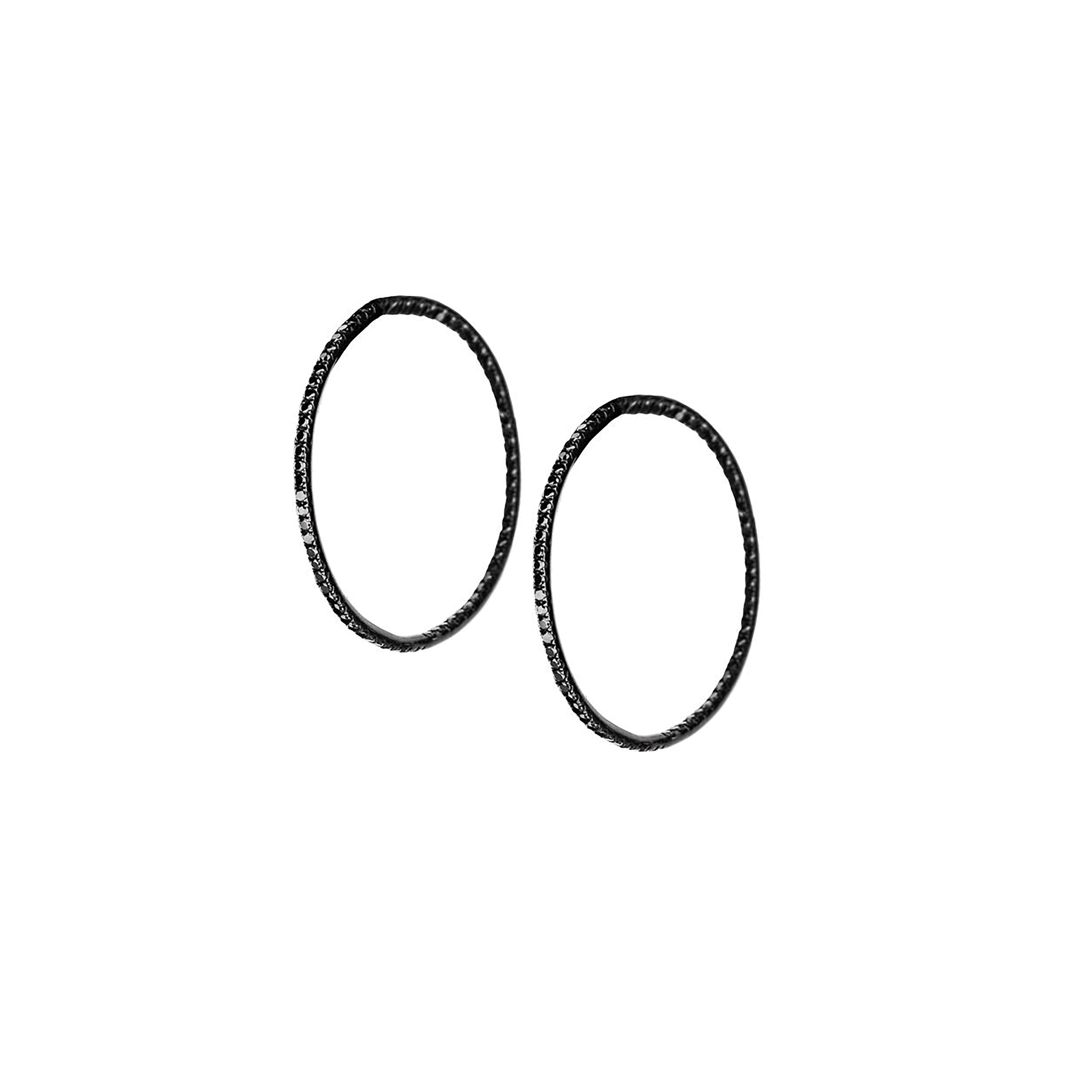 Black Rhodium-Plated 14K White Gold Black Diamond Large Inside-Outside Hoops