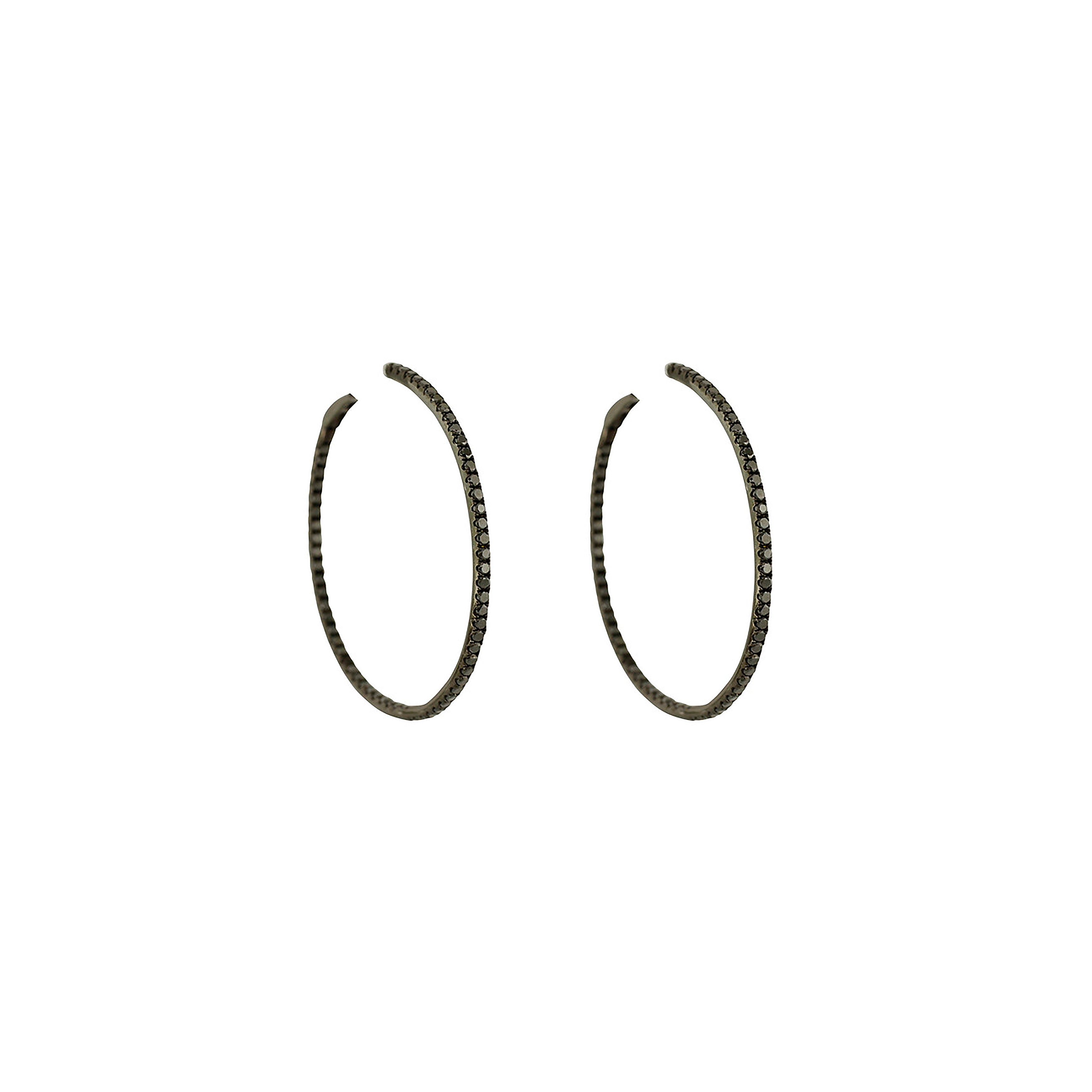 Black Rhodium-Plated 14K White Gold Black Diamond Large Inside-Outside Hoops