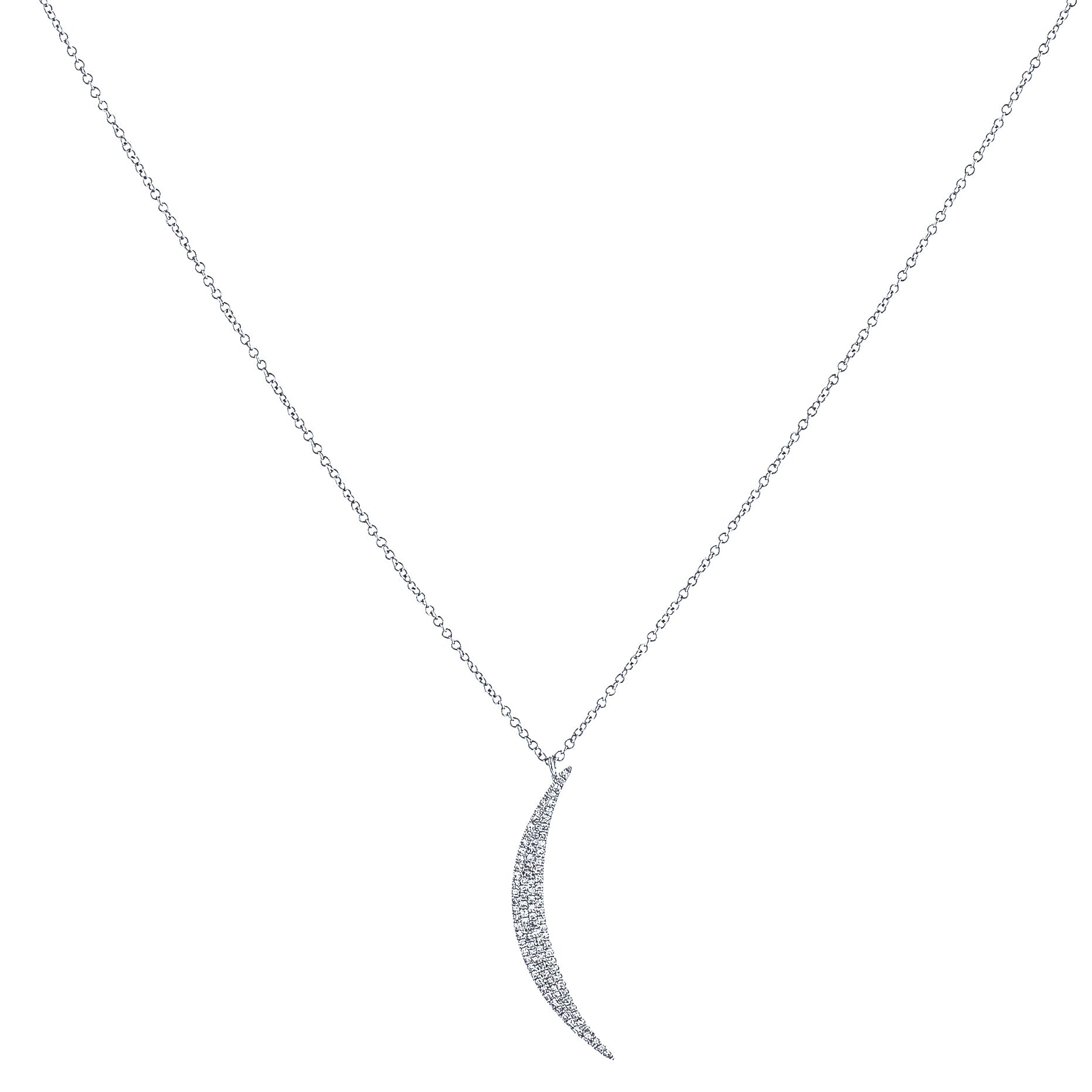 14K White Gold Diamond Crescent Pendant Necklace With Chain
