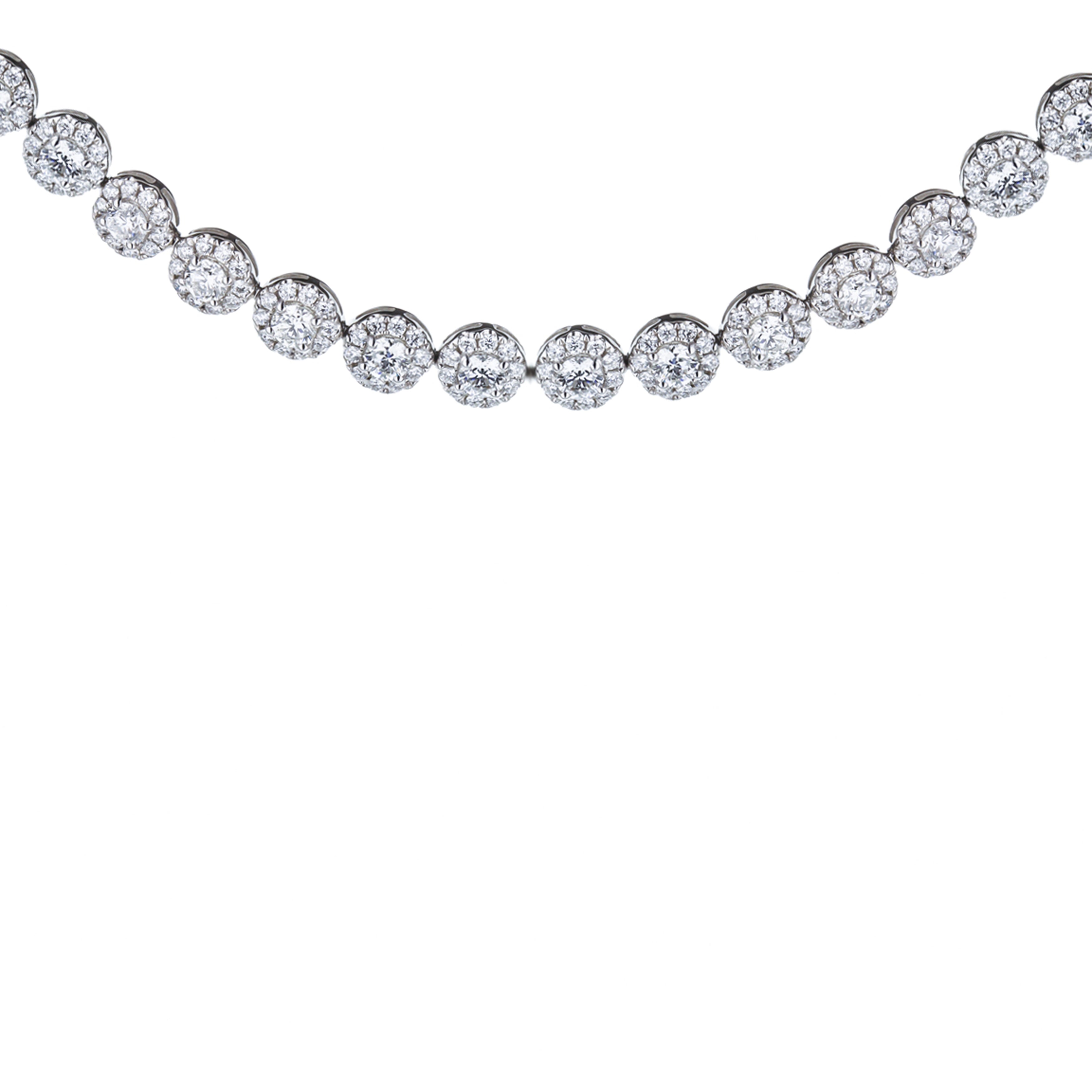 18K White Gold Round Diamond Halo Necklace 19.35Ctw